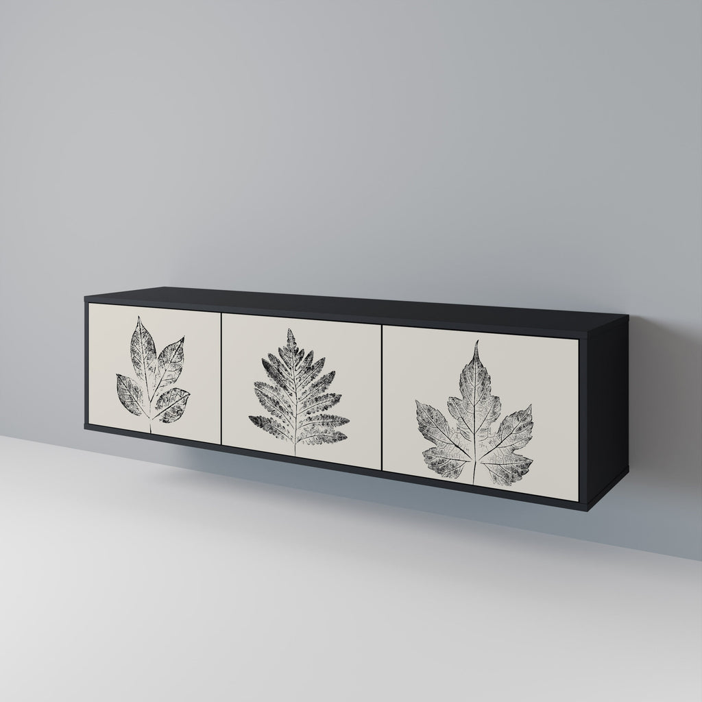 LEAFY STAMPS Τρίθυρη βάση τηλεόρασης σε μαύρο φινίρισμα