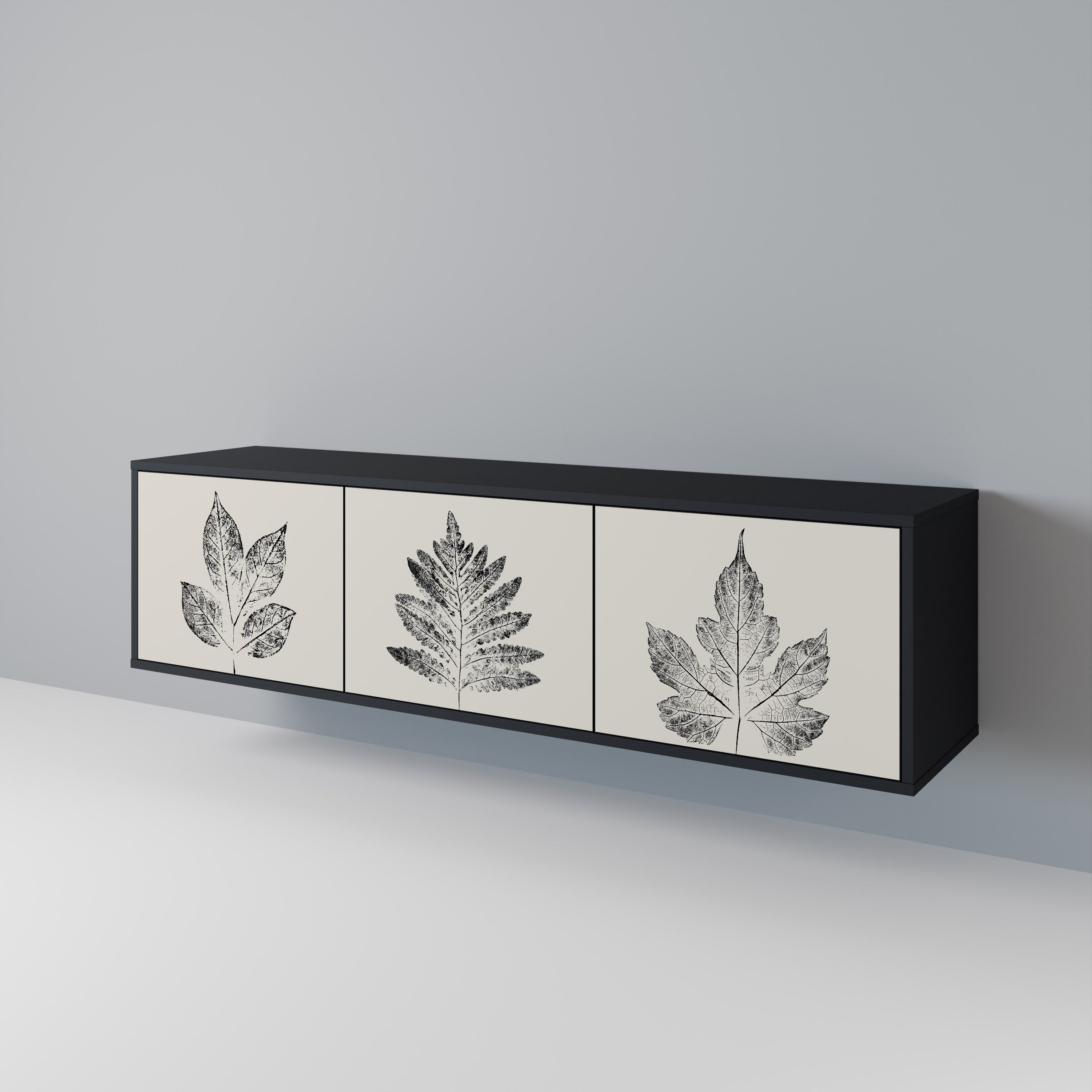 LEAFY STAMPS Τρίθυρη βάση τηλεόρασης σε μαύρο φινίρισμα