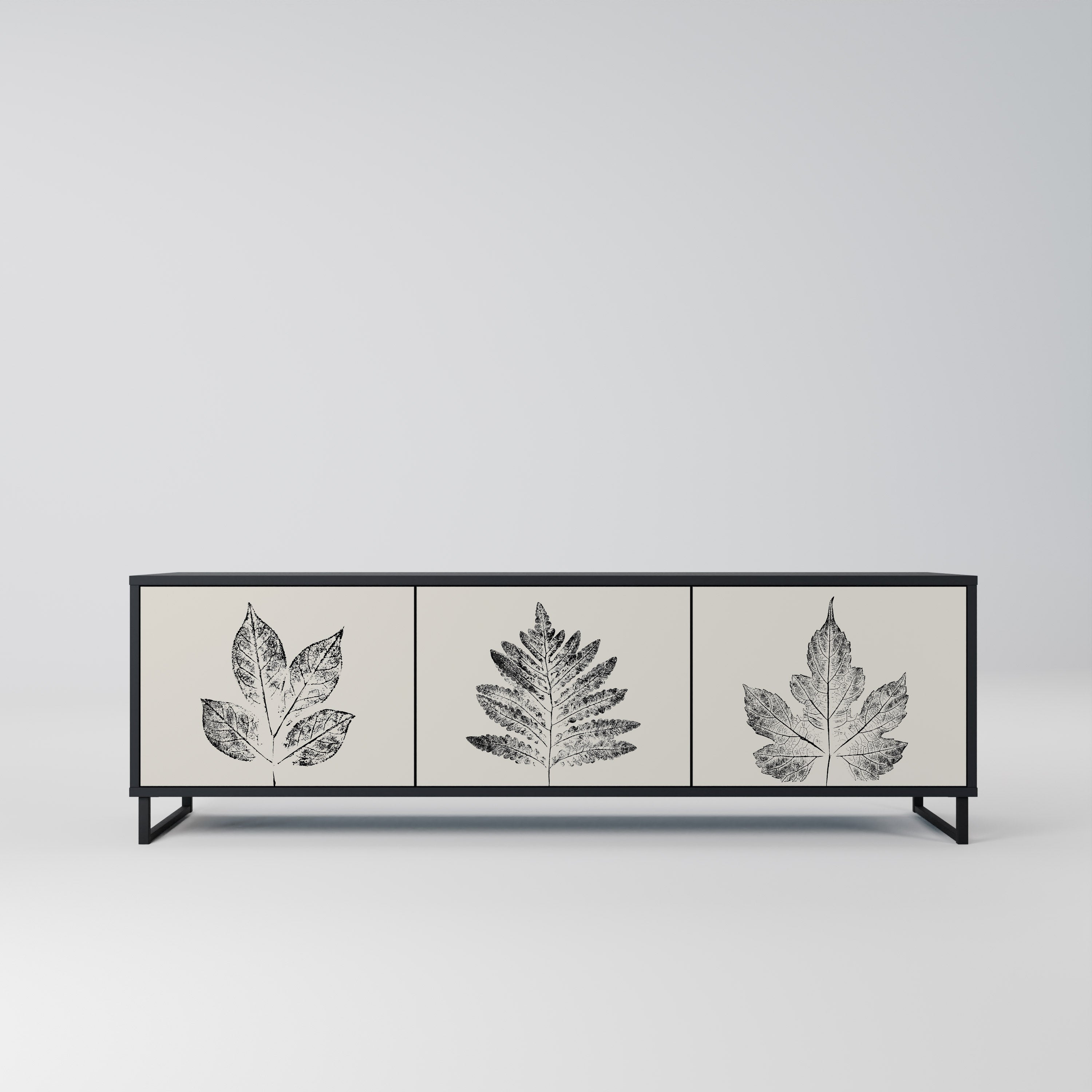 LEAFY STAMPS Τρίθυρη βάση τηλεόρασης σε μαύρο φινίρισμα