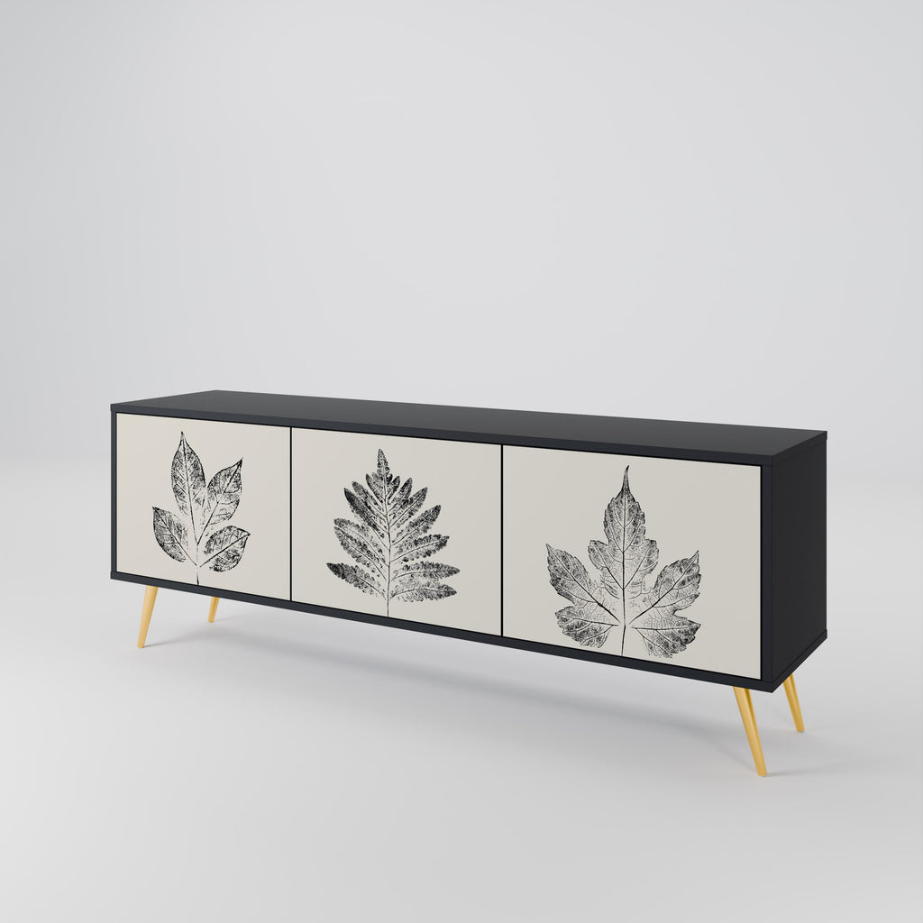 LEAFY STAMPS Τρίθυρη βάση τηλεόρασης σε μαύρο φινίρισμα