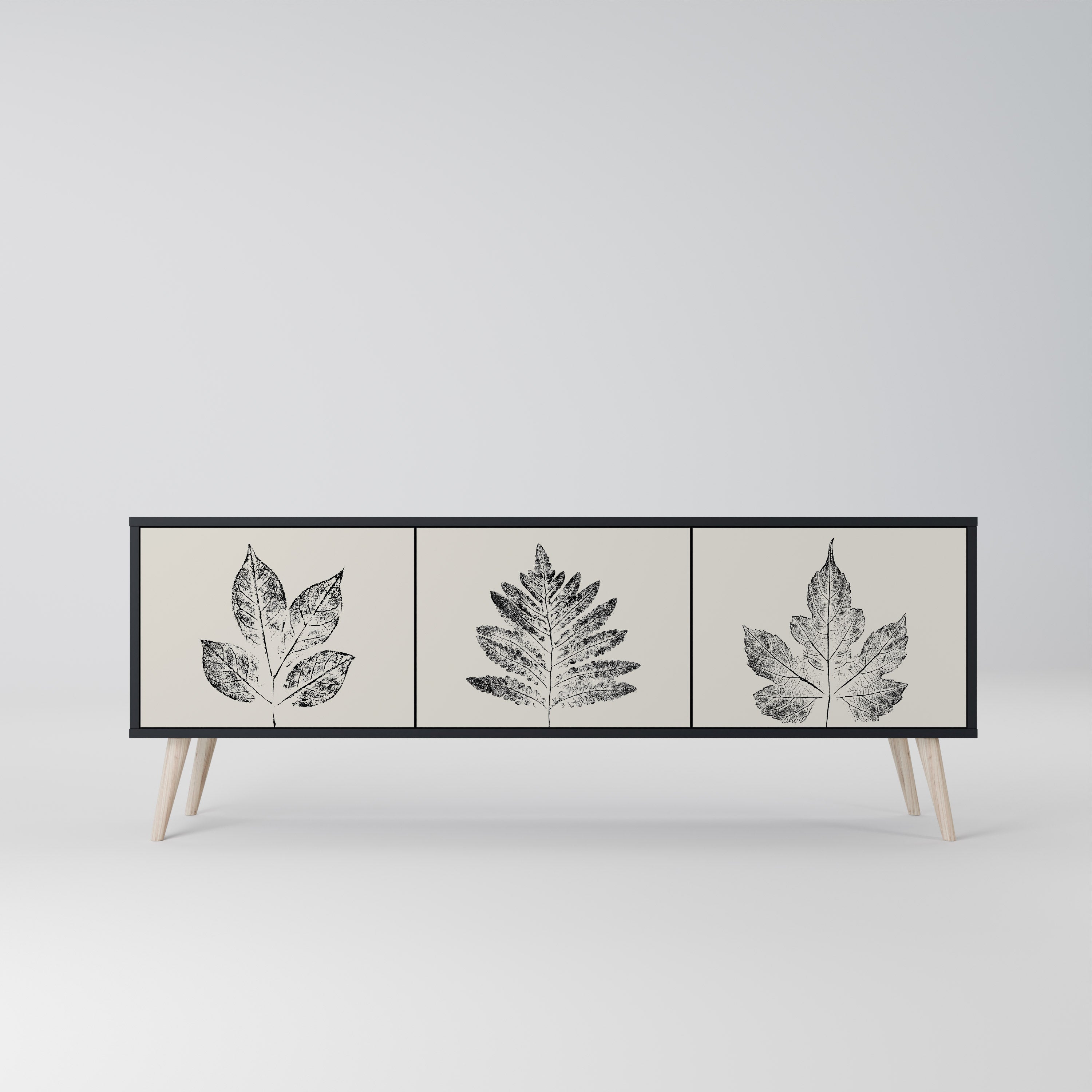 LEAFY STAMPS Τρίθυρη βάση τηλεόρασης σε μαύρο φινίρισμα