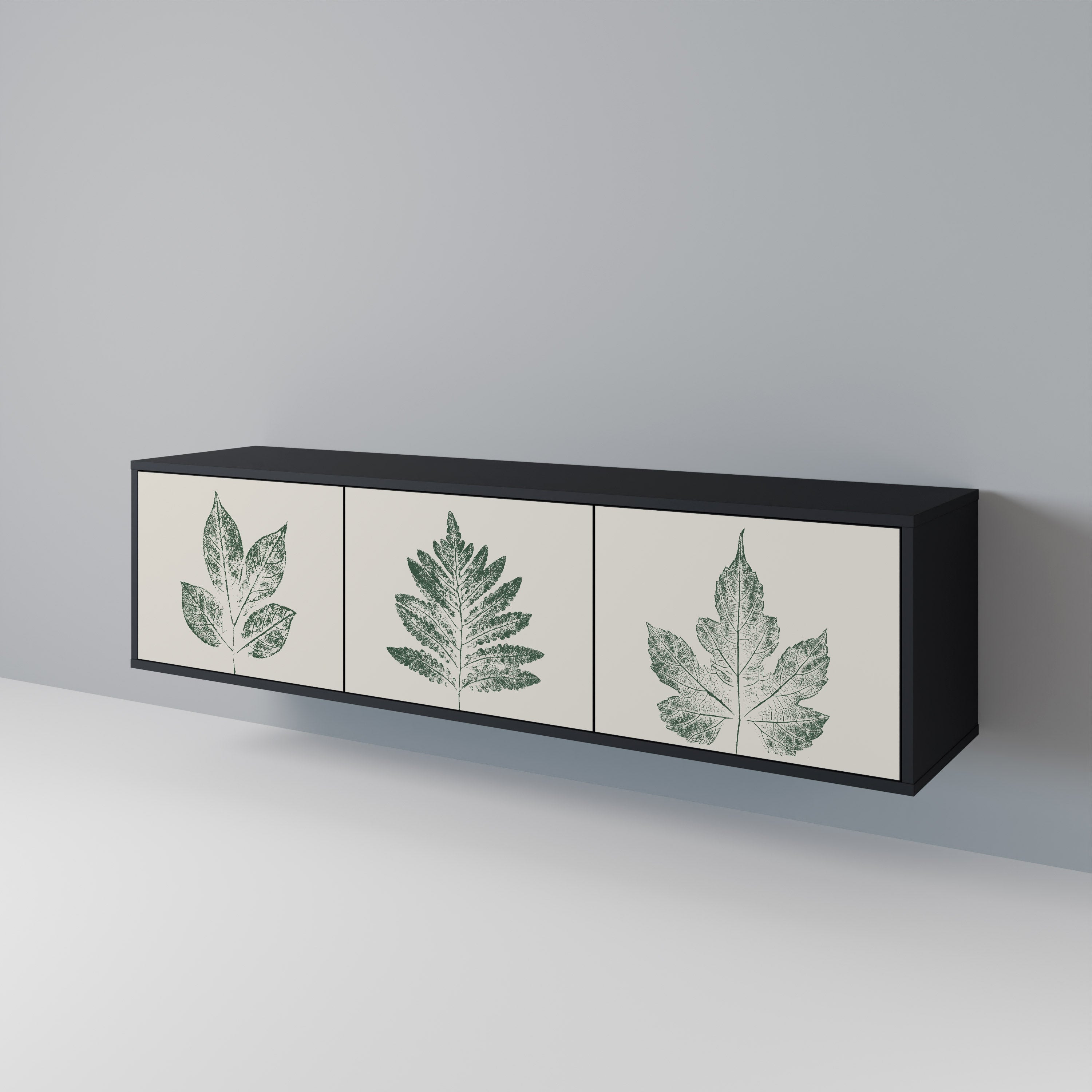 Βάση τηλεόρασης GREEN LEAFY STAMPS με 3 πόρτες σε μαύρο φινίρισμα