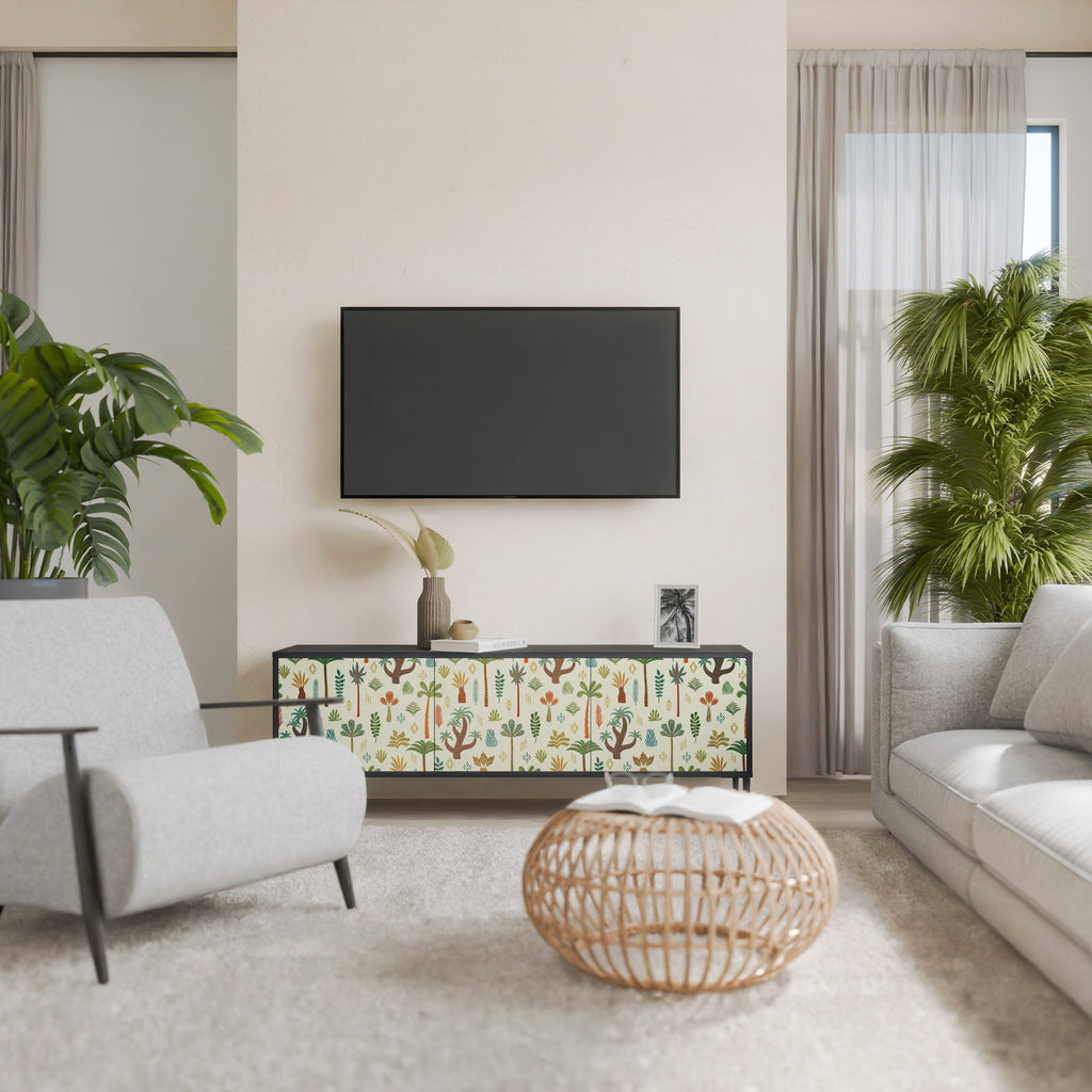 Βάση τηλεόρασης PALM SPRING 3θυρη σε μαύρο φινίρισμα