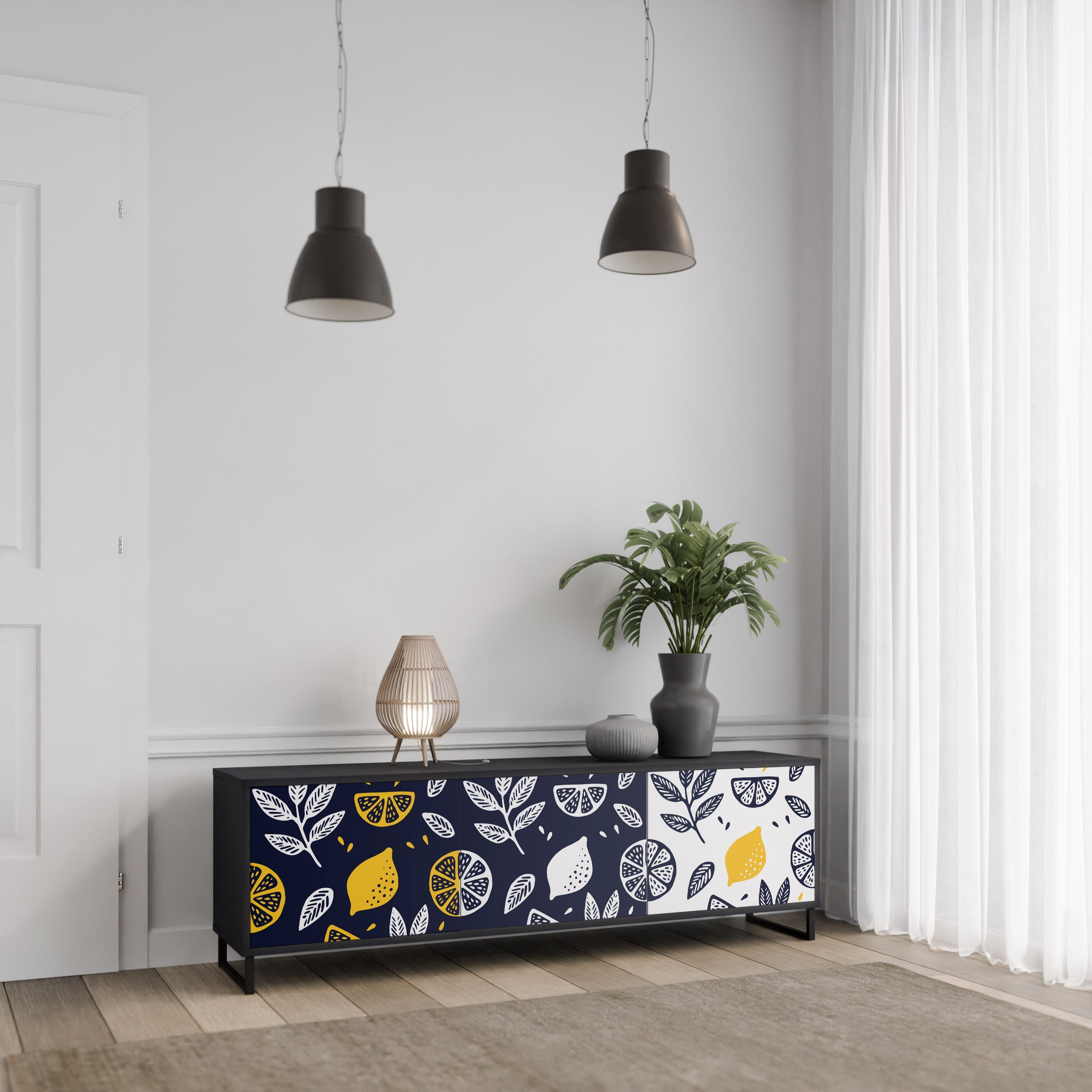 CITRUS BLACK AND WHITE 3θυρη βάση τηλεόρασης σε μαύρο φινίρισμα