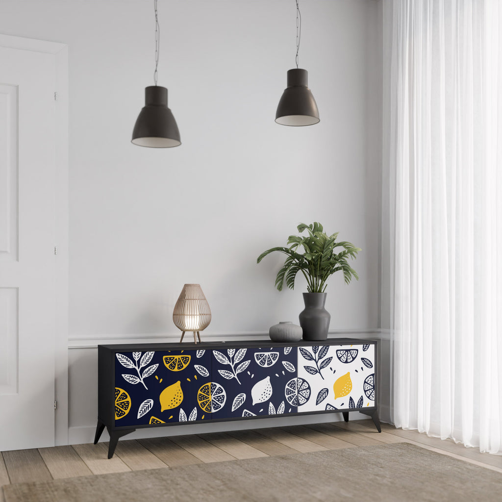 CITRUS BLACK AND WHITE 3θυρη βάση τηλεόρασης σε μαύρο φινίρισμα