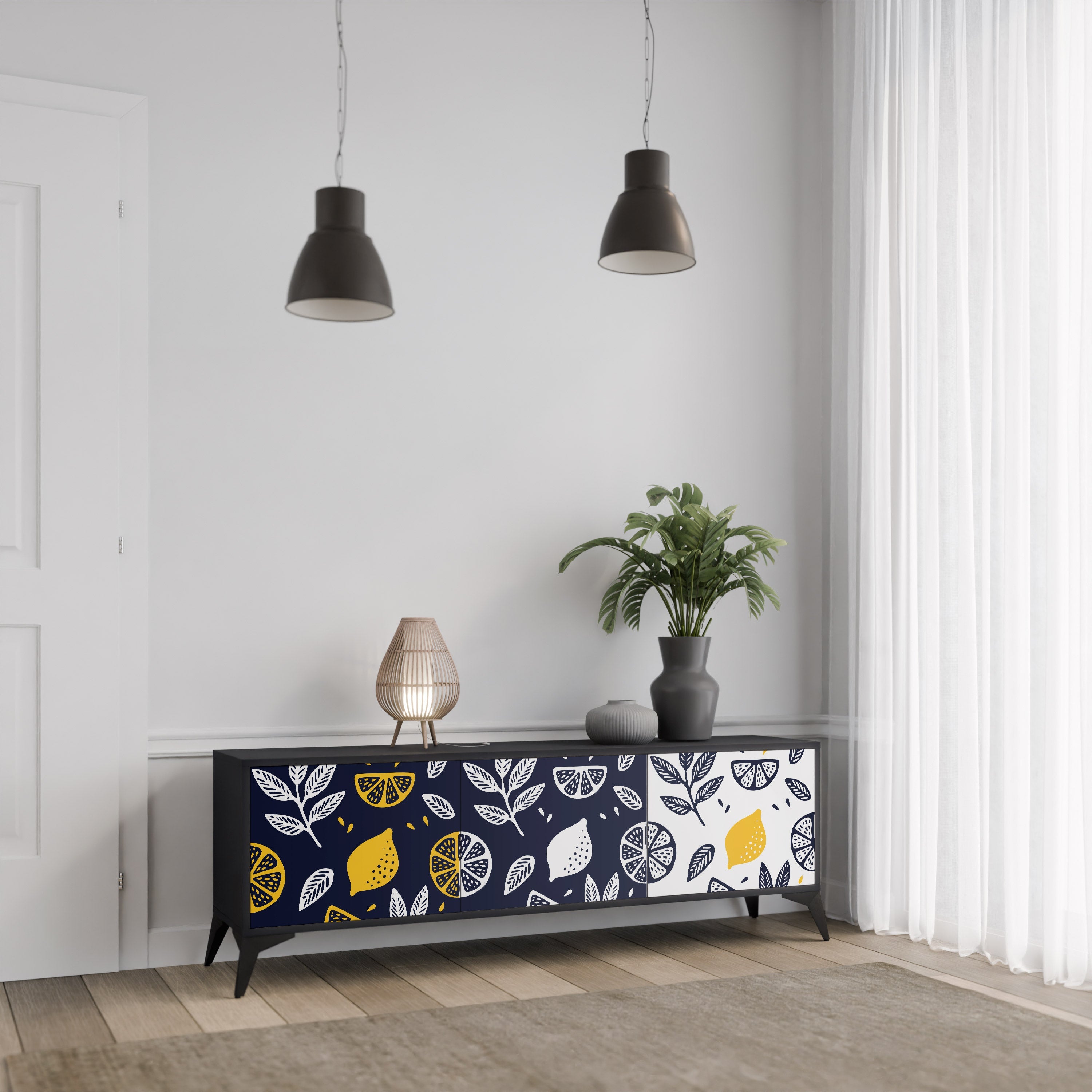 CITRUS BLACK AND WHITE 3θυρη βάση τηλεόρασης σε μαύρο φινίρισμα