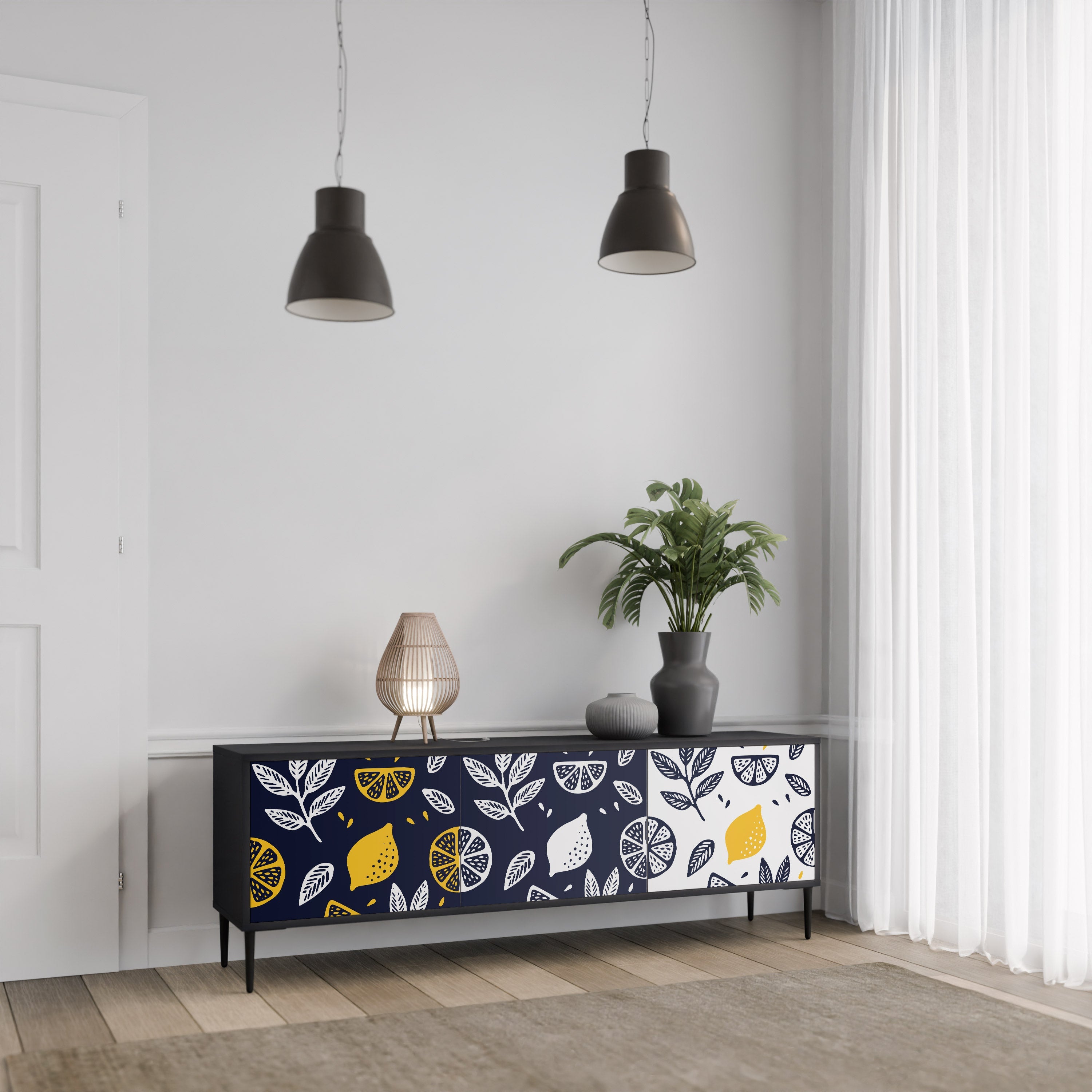 CITRUS BLACK AND WHITE 3θυρη βάση τηλεόρασης σε μαύρο φινίρισμα