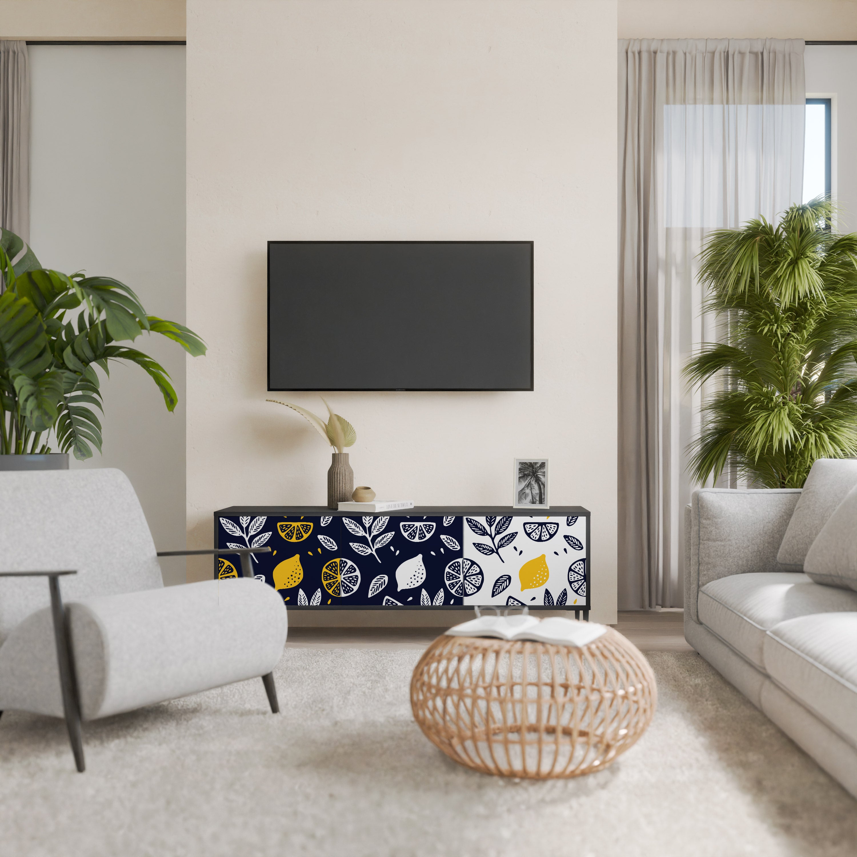 CITRUS BLACK AND WHITE 3θυρη βάση τηλεόρασης σε μαύρο φινίρισμα