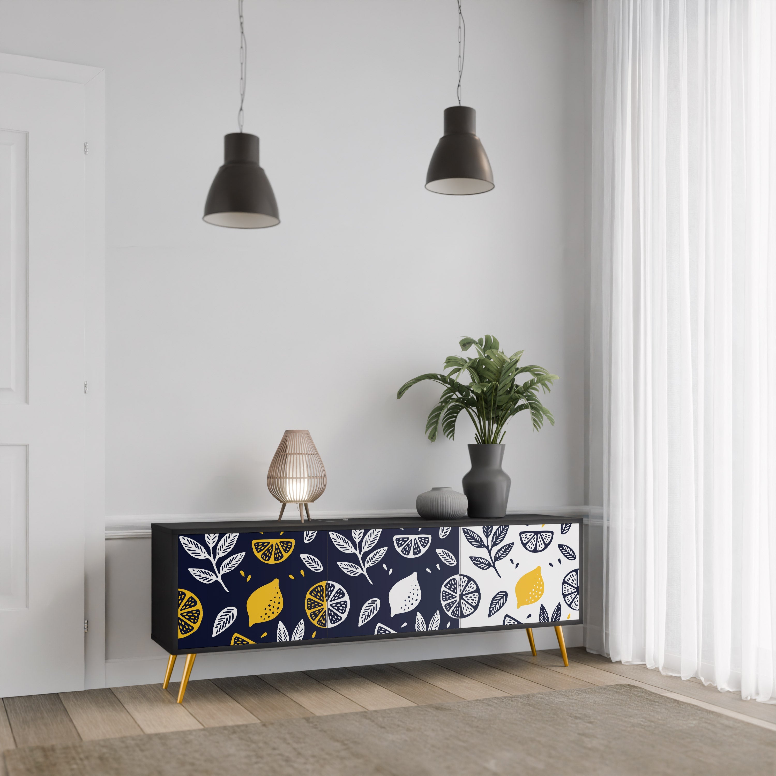 CITRUS BLACK AND WHITE 3θυρη βάση τηλεόρασης σε μαύρο φινίρισμα