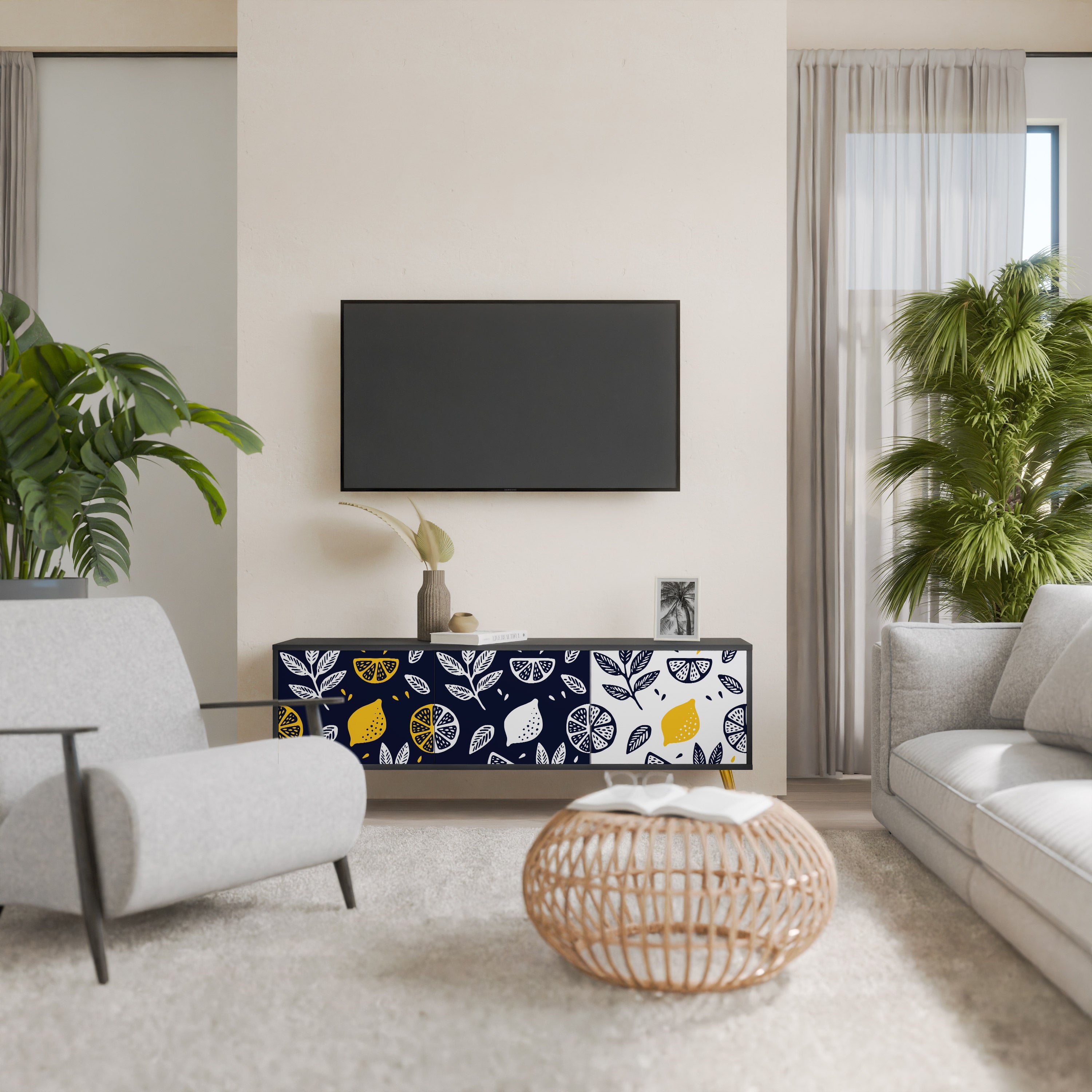 CITRUS BLACK AND WHITE 3θυρη βάση τηλεόρασης σε μαύρο φινίρισμα