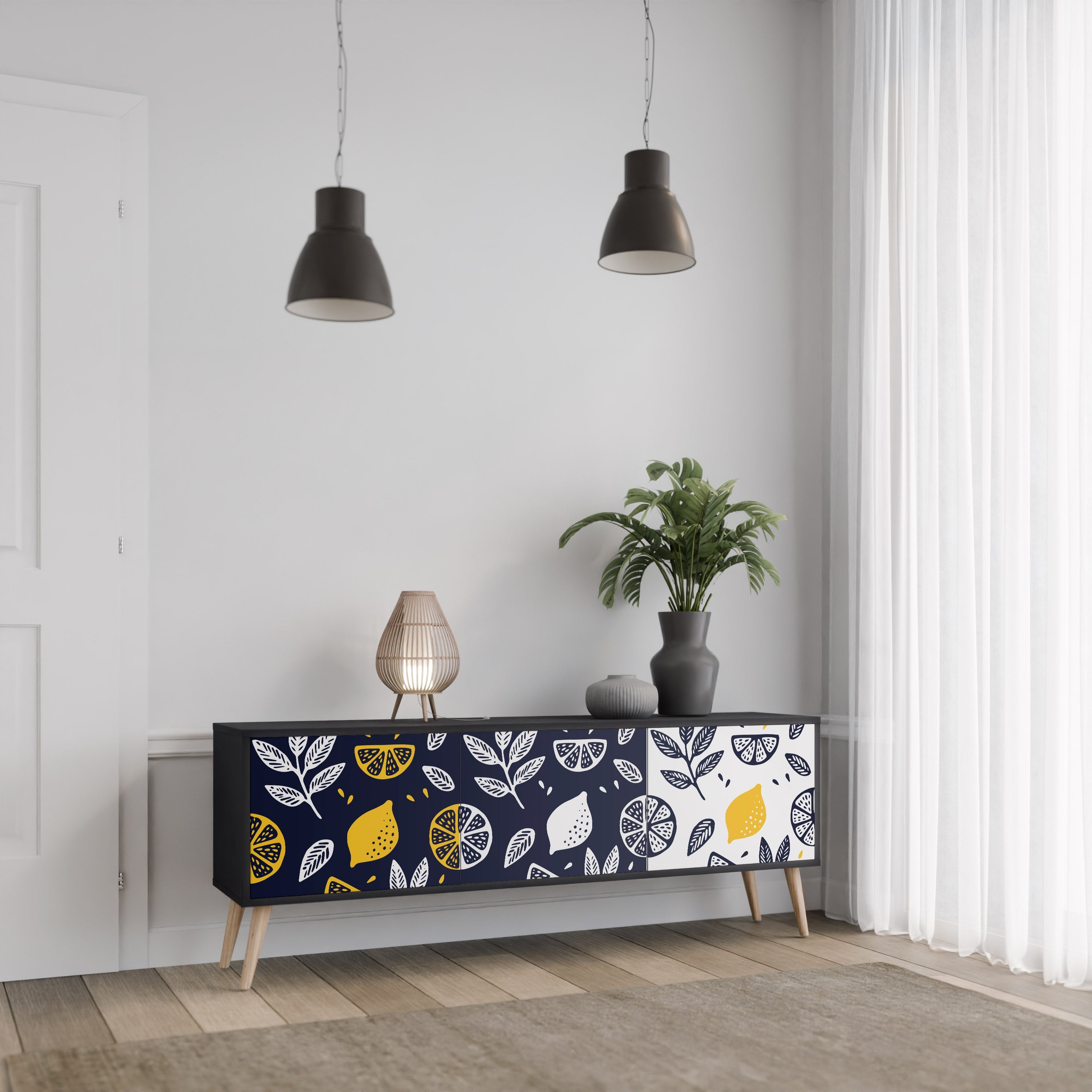 CITRUS BLACK AND WHITE 3θυρη βάση τηλεόρασης σε μαύρο φινίρισμα