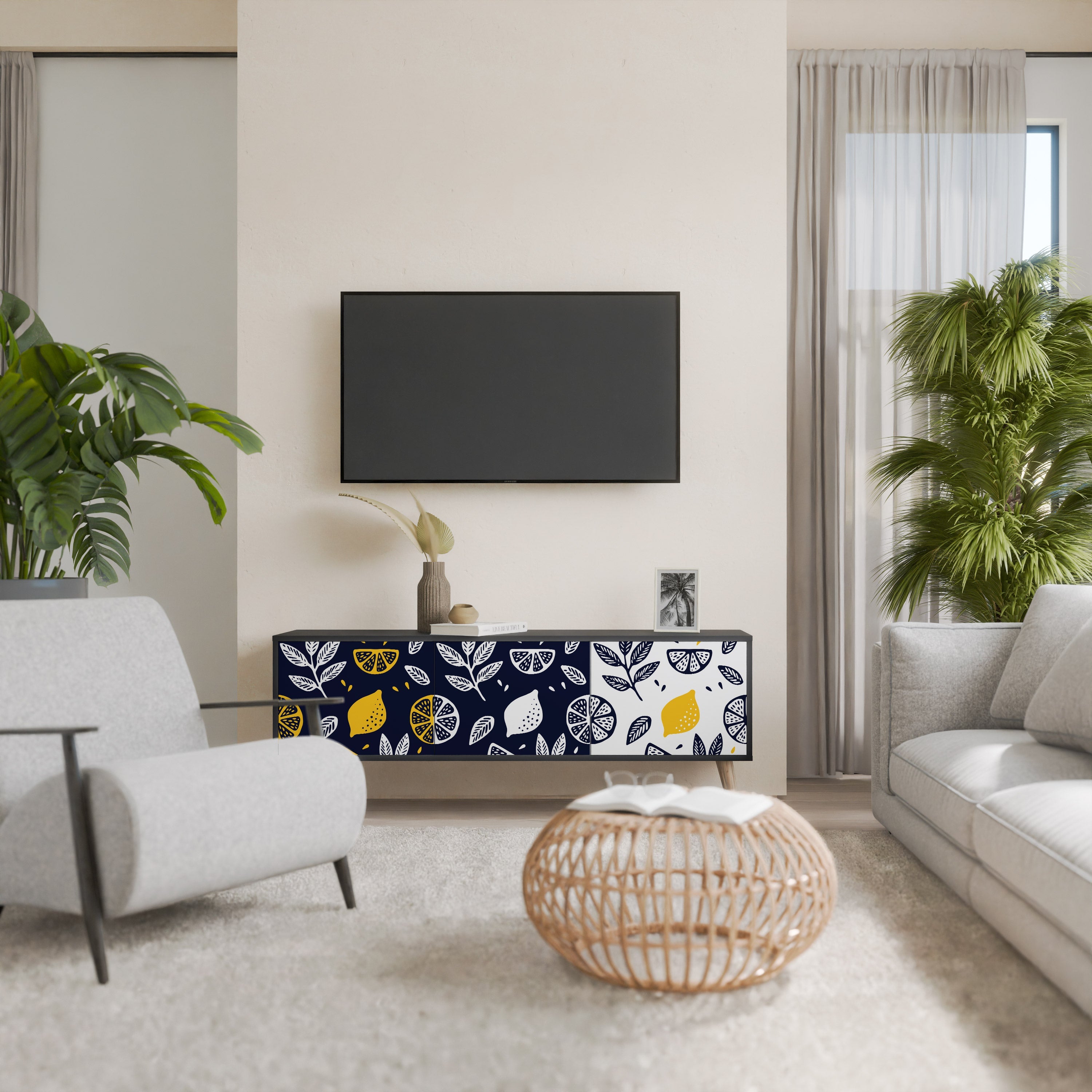 CITRUS BLACK AND WHITE 3θυρη βάση τηλεόρασης σε μαύρο φινίρισμα