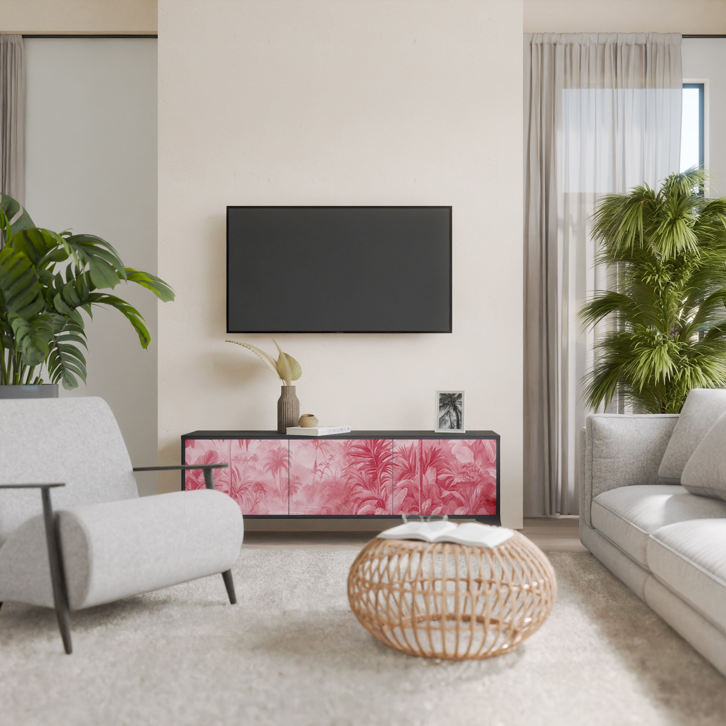 Βάση τηλεόρασης SWEET TROPICS με 3 πόρτες σε μαύρο φινίρισμα