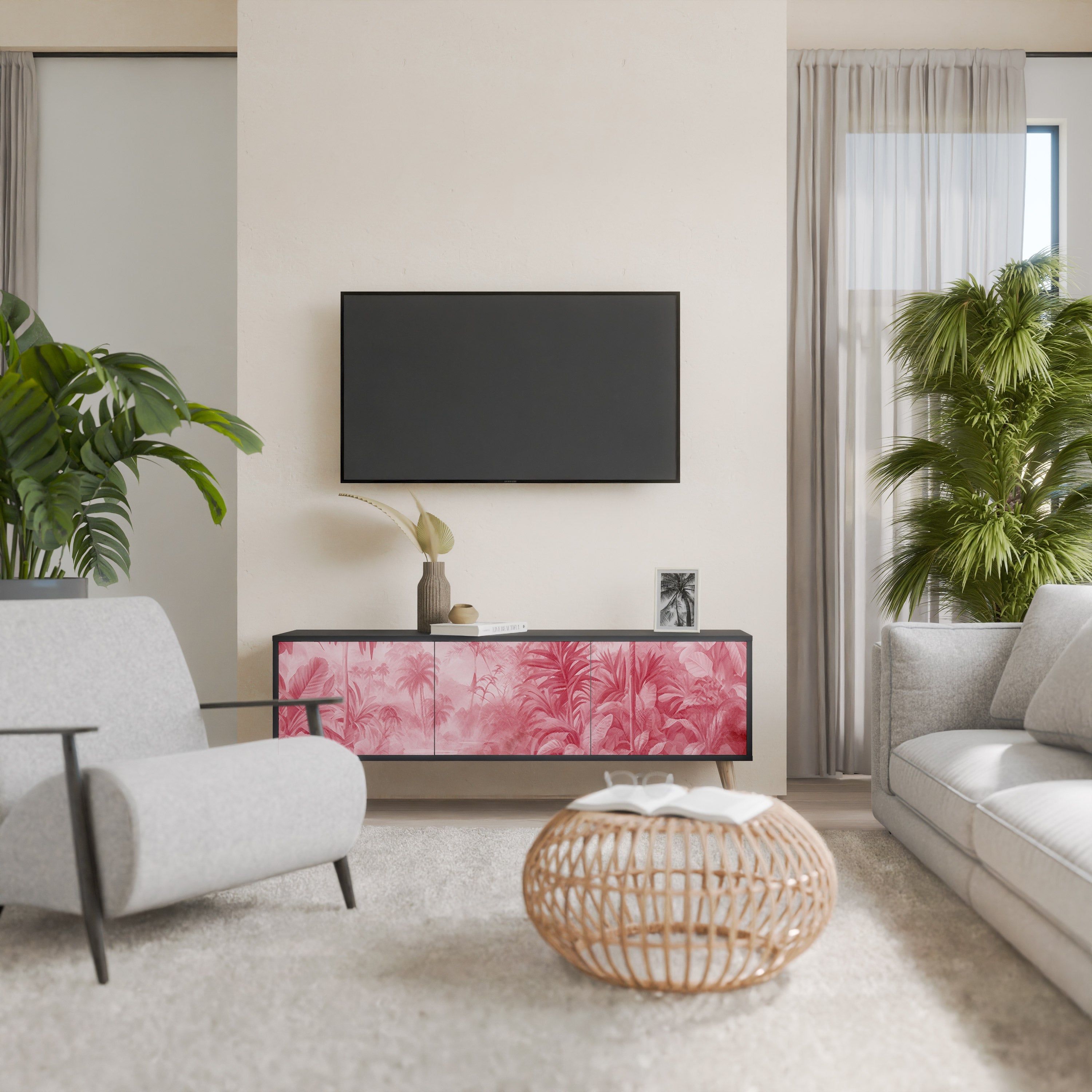 Βάση τηλεόρασης SWEET TROPICS με 3 πόρτες σε μαύρο φινίρισμα