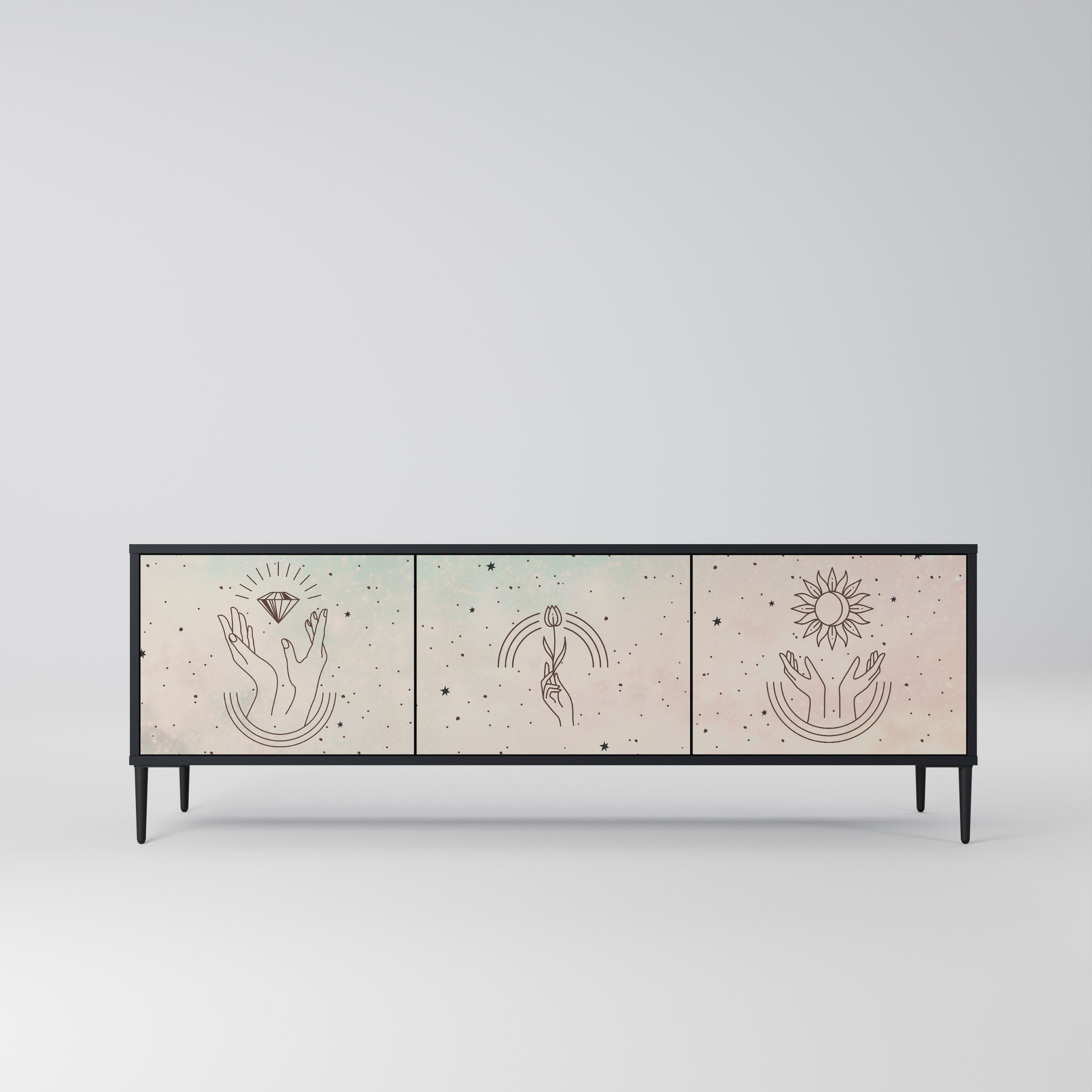 Βάση τηλεόρασης DELICATE BEAUTY 3 θυρών σε μαύρο φινίρισμα