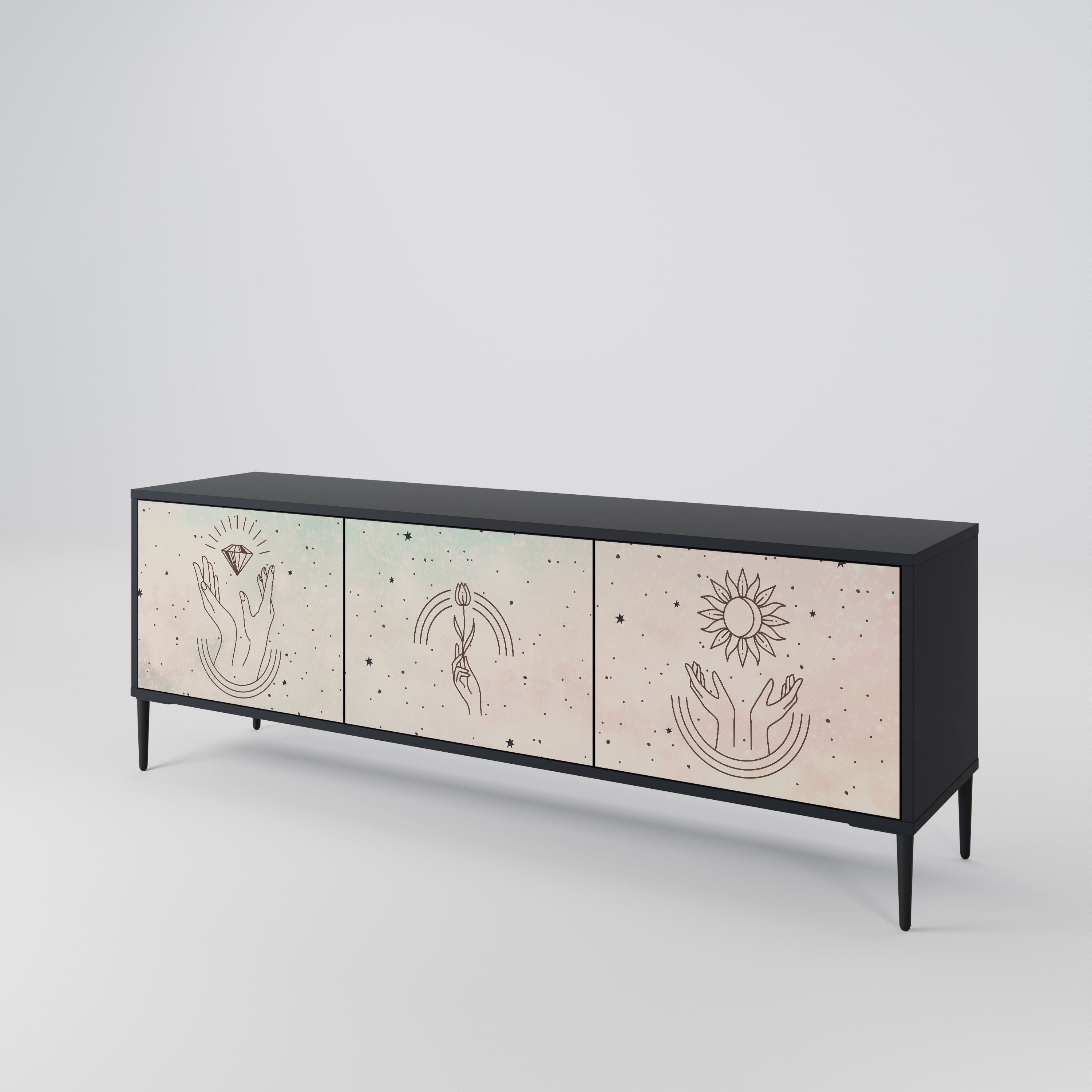 Βάση τηλεόρασης DELICATE BEAUTY 3 θυρών σε μαύρο φινίρισμα