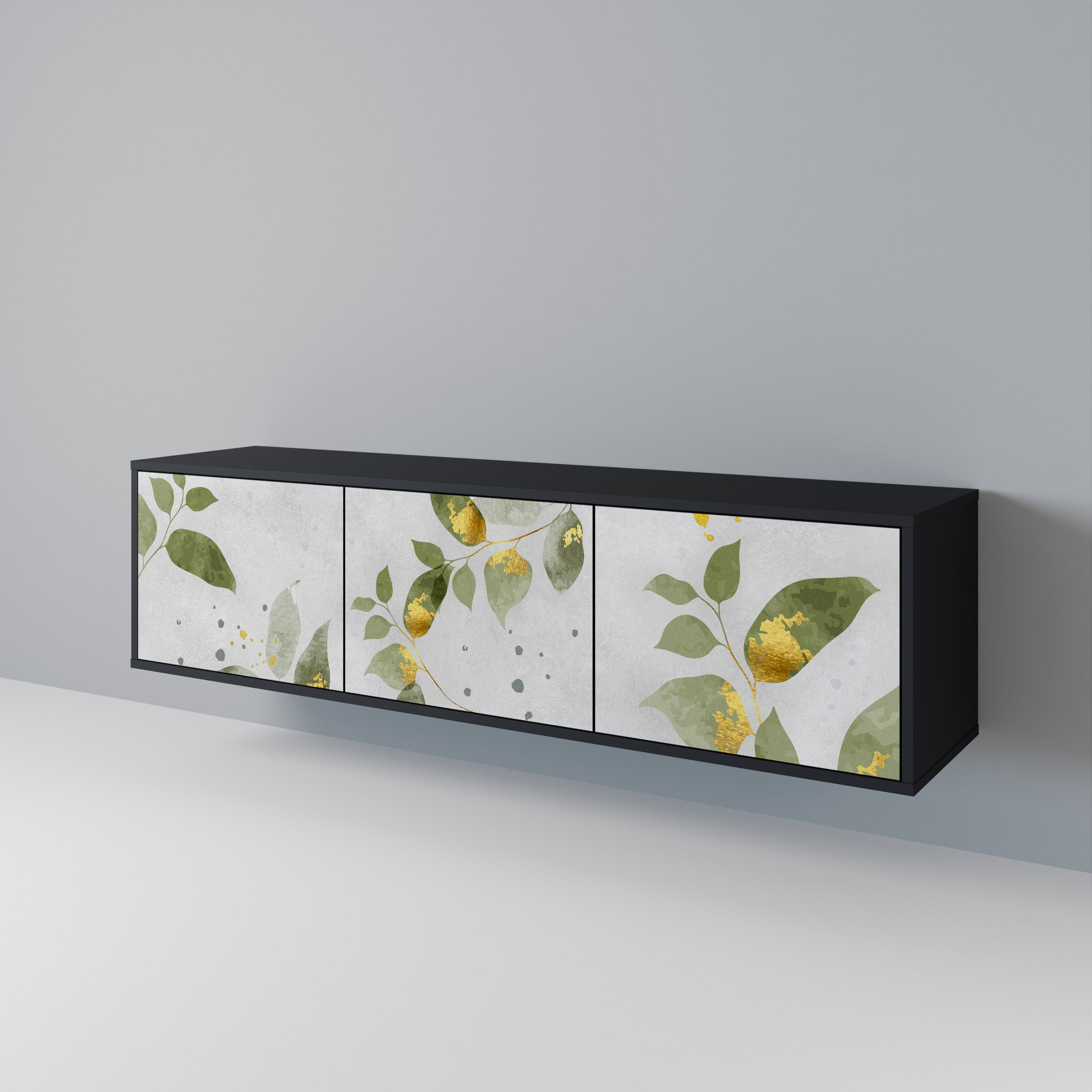 ELEGANT BOTANICS Τρίθυρη βάση τηλεόρασης σε μαύρο φινίρισμα