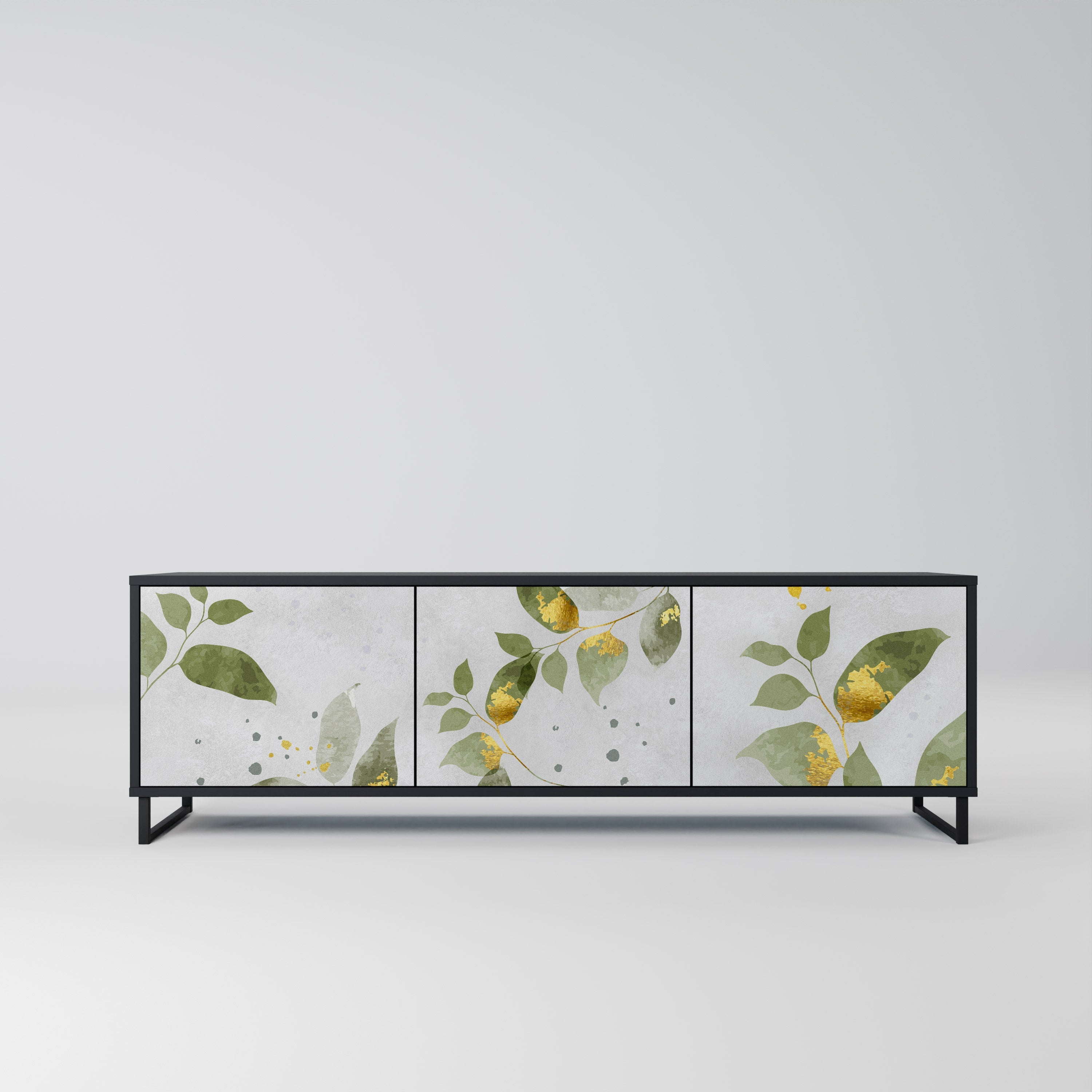 ELEGANT BOTANICS Τρίθυρη βάση τηλεόρασης σε μαύρο φινίρισμα