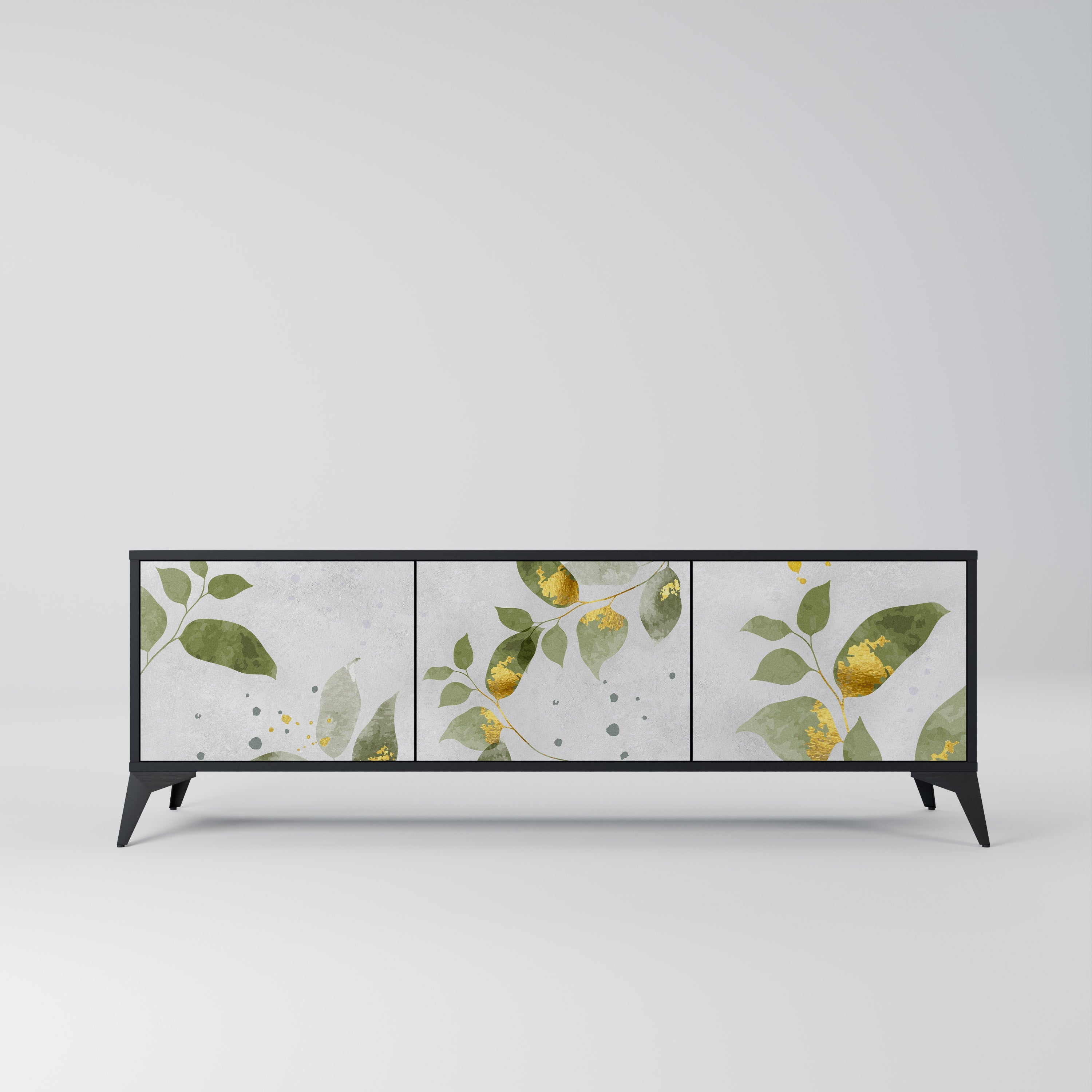 ELEGANT BOTANICS Τρίθυρη βάση τηλεόρασης σε μαύρο φινίρισμα