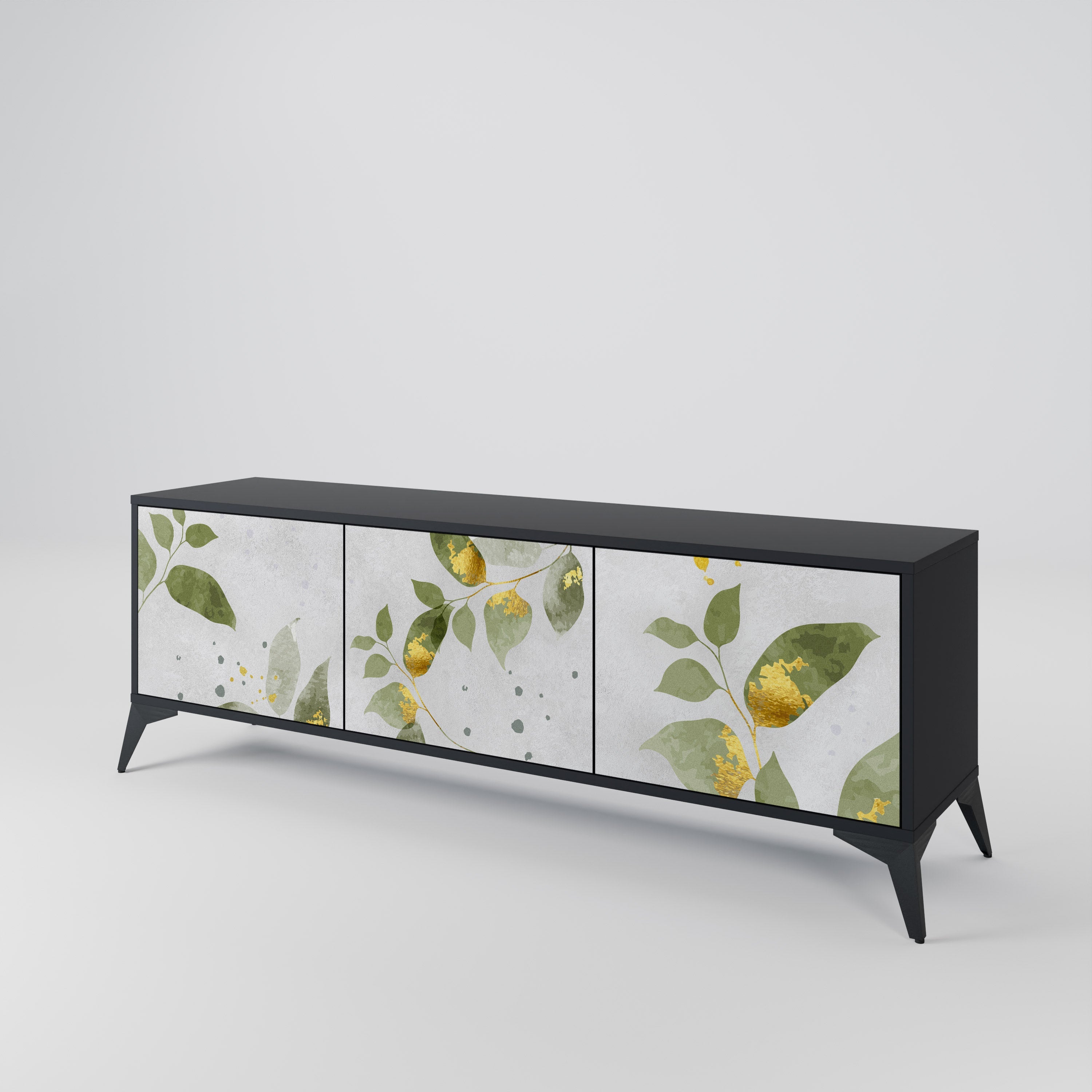 ELEGANT BOTANICS Τρίθυρη βάση τηλεόρασης σε μαύρο φινίρισμα