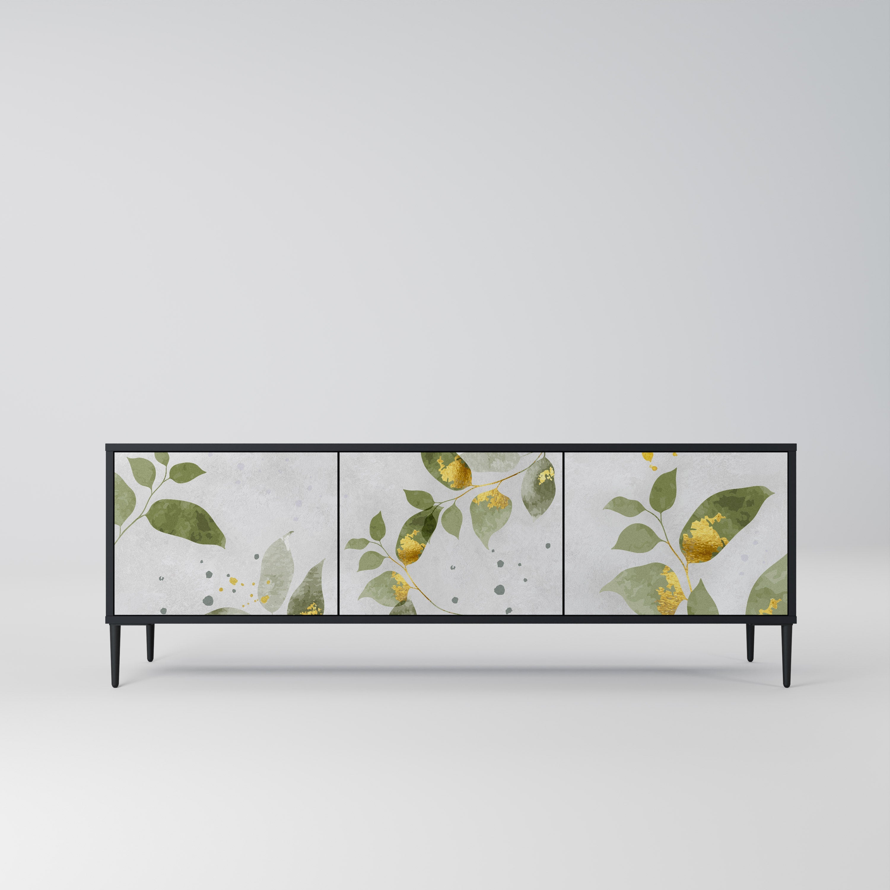 ELEGANT BOTANICS Τρίθυρη βάση τηλεόρασης σε μαύρο φινίρισμα