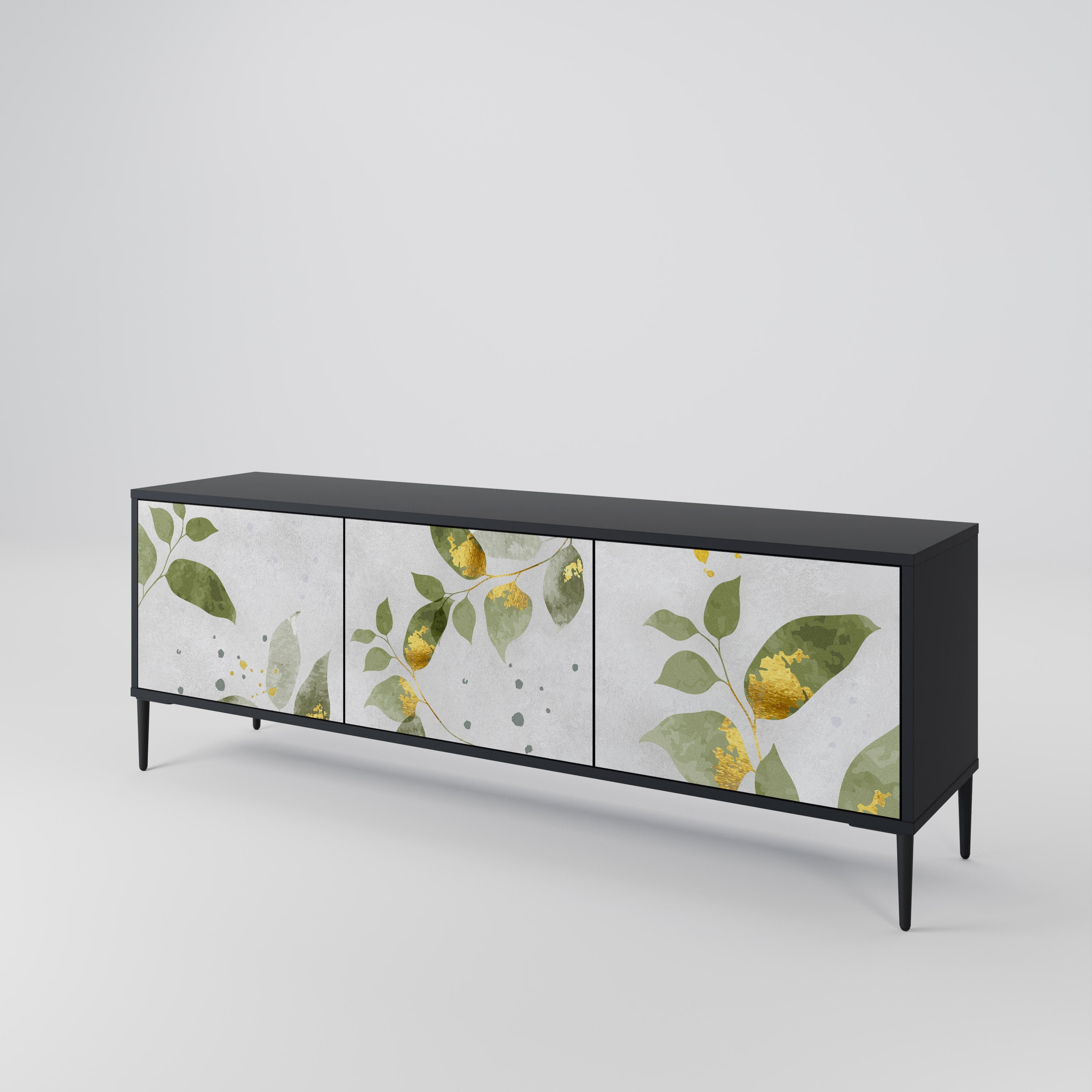 ELEGANT BOTANICS Τρίθυρη βάση τηλεόρασης σε μαύρο φινίρισμα