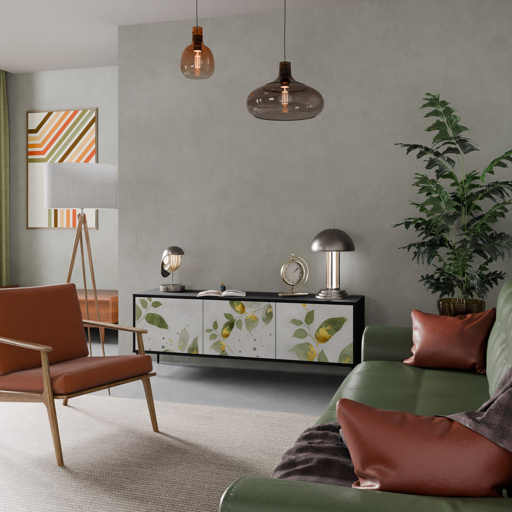 ELEGANT BOTANICS Τρίθυρη βάση τηλεόρασης σε μαύρο φινίρισμα