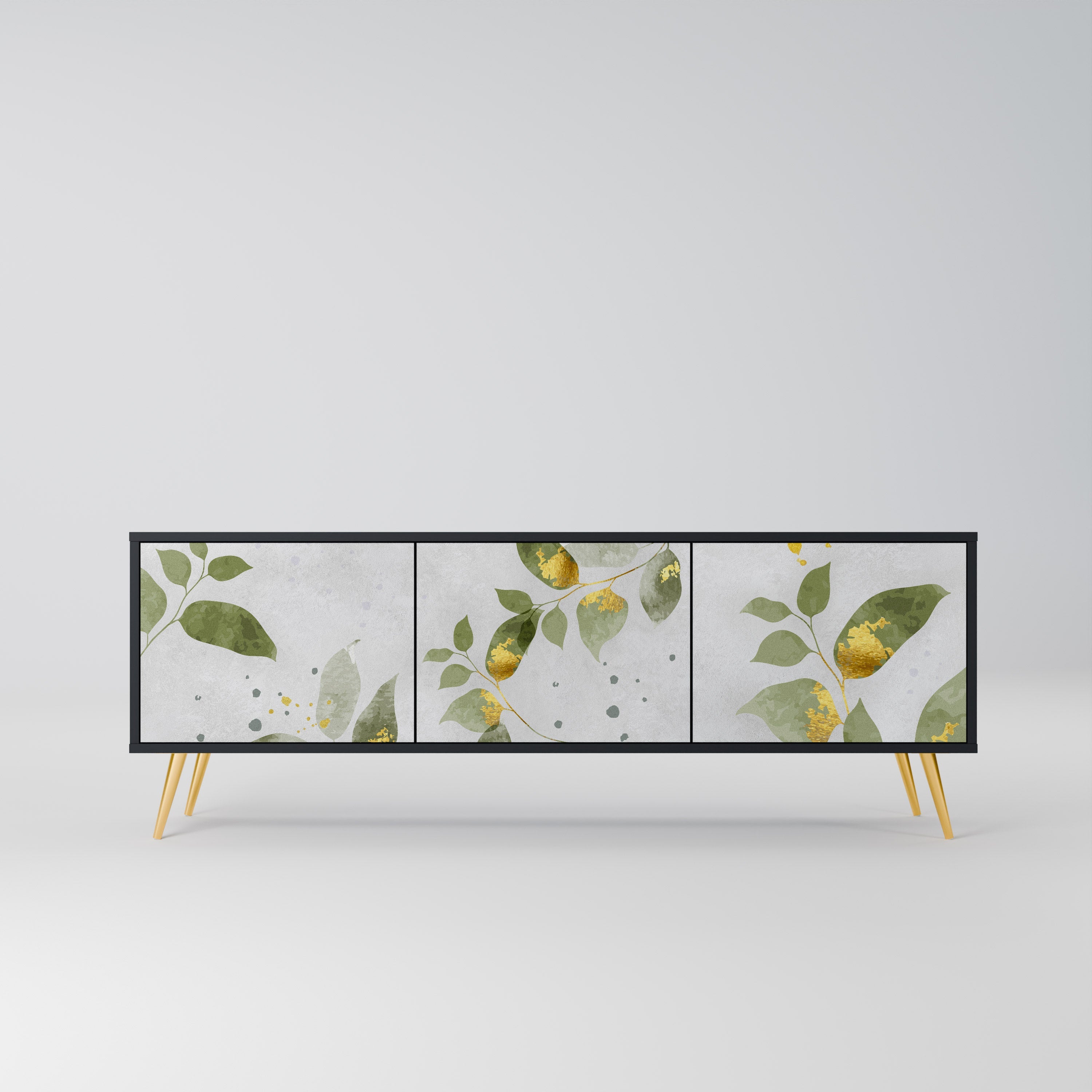 ELEGANT BOTANICS Τρίθυρη βάση τηλεόρασης σε μαύρο φινίρισμα
