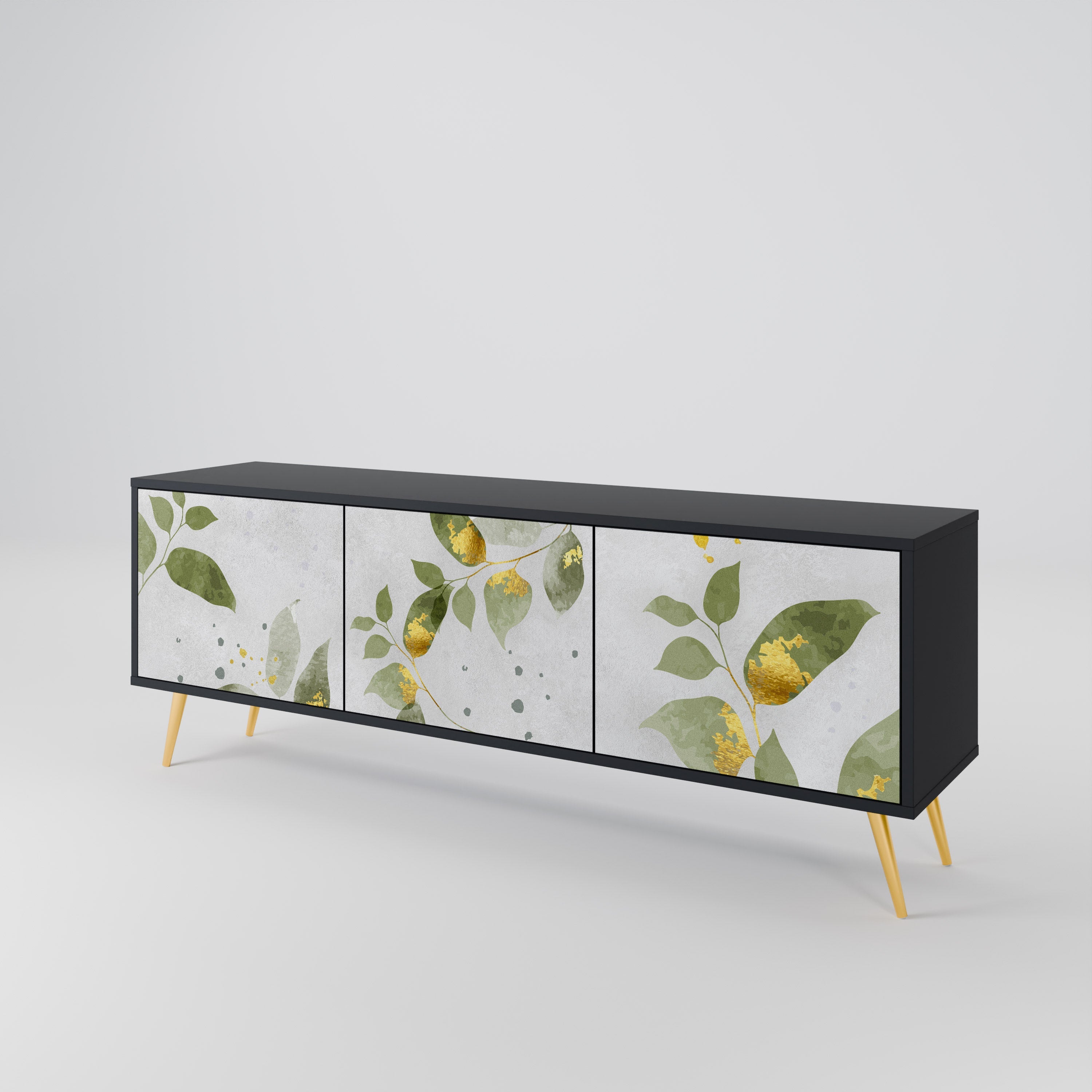 ELEGANT BOTANICS Τρίθυρη βάση τηλεόρασης σε μαύρο φινίρισμα