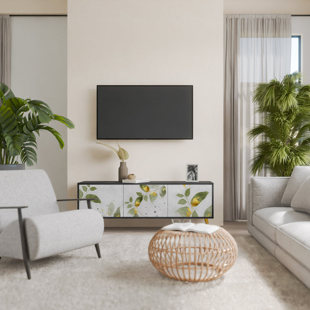 ELEGANT BOTANICS Τρίθυρη βάση τηλεόρασης σε μαύρο φινίρισμα