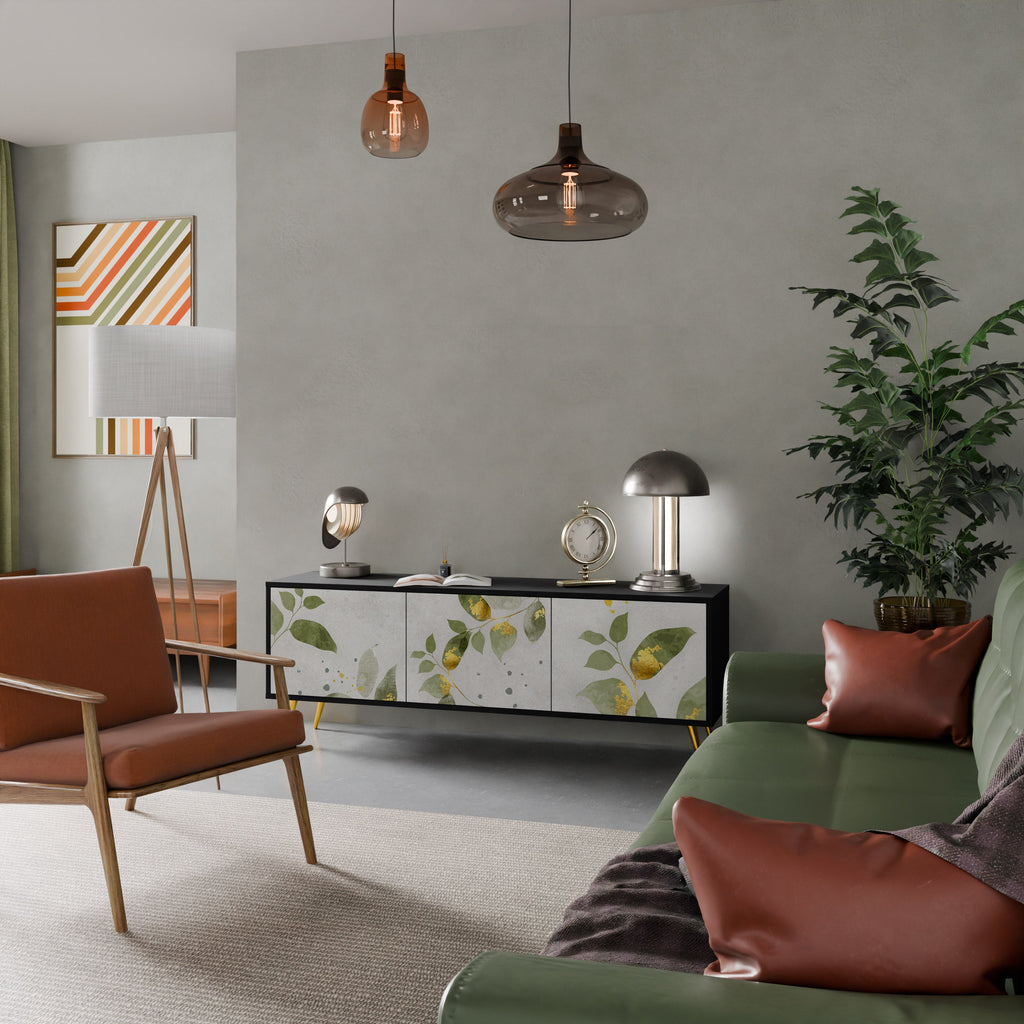 ELEGANT BOTANICS Τρίθυρη βάση τηλεόρασης σε μαύρο φινίρισμα
