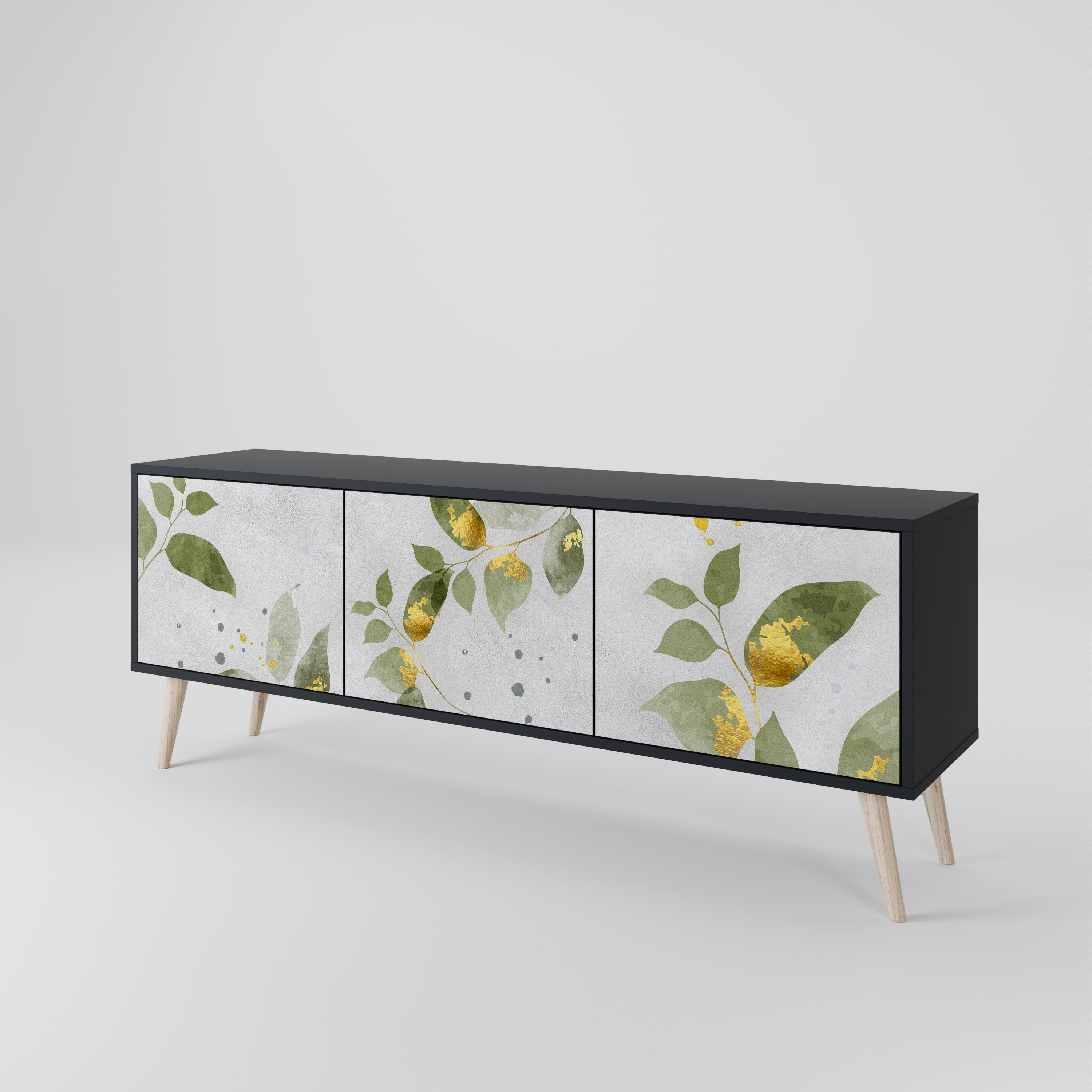 ELEGANT BOTANICS Τρίθυρη βάση τηλεόρασης σε μαύρο φινίρισμα