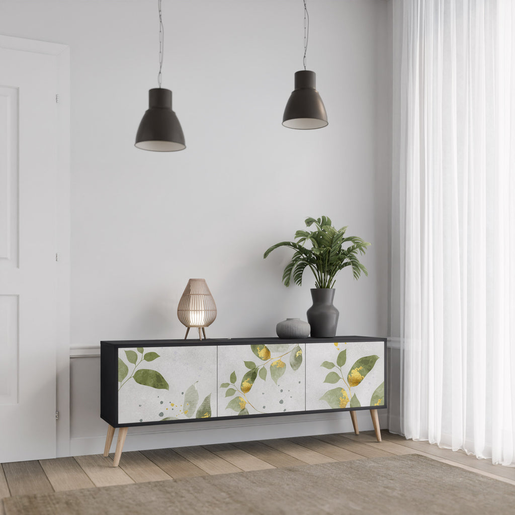 ELEGANT BOTANICS Τρίθυρη βάση τηλεόρασης σε μαύρο φινίρισμα