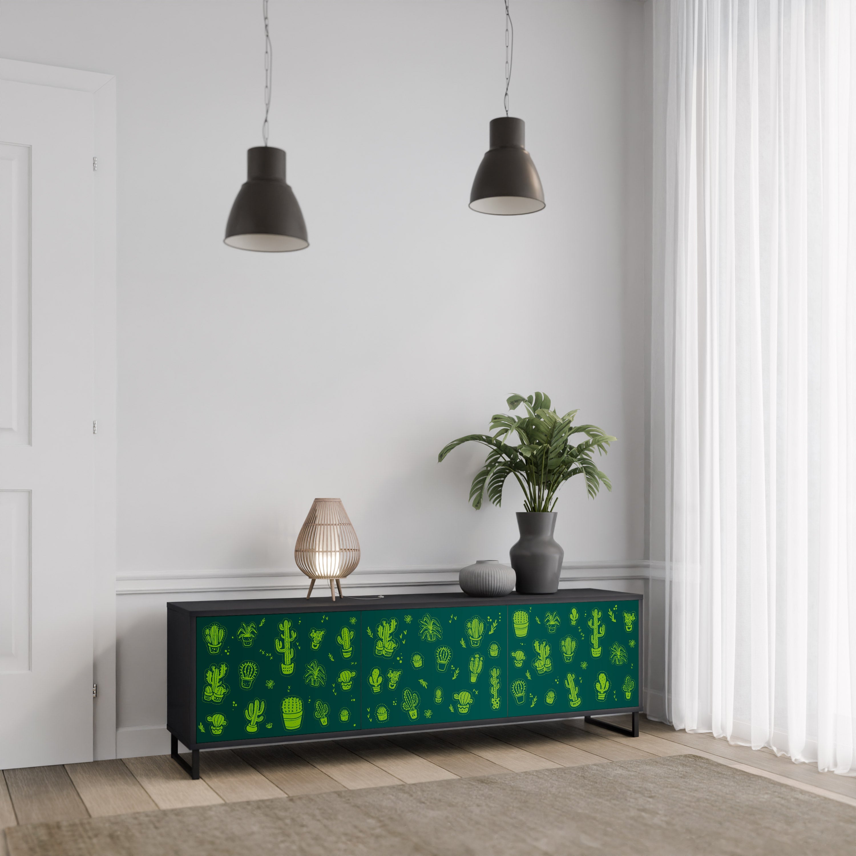 Βάση τηλεόρασης DESERT GREEN με 3 πόρτες σε μαύρο φινίρισμα