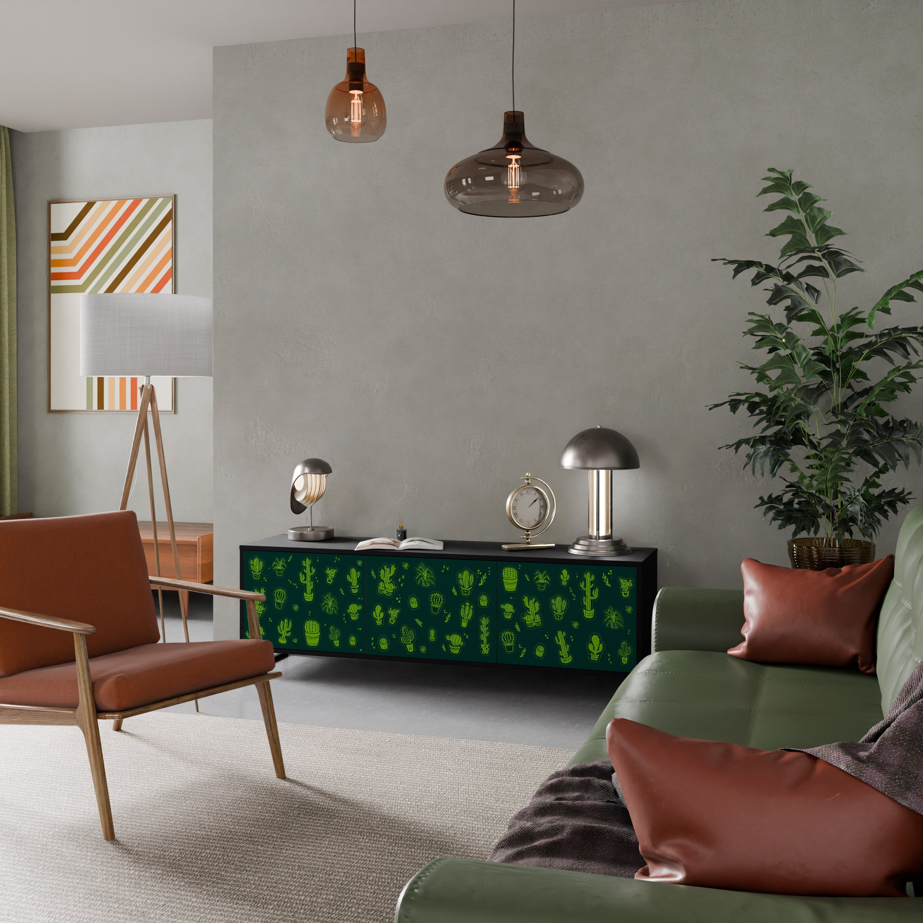 Βάση τηλεόρασης DESERT GREEN με 3 πόρτες σε μαύρο φινίρισμα