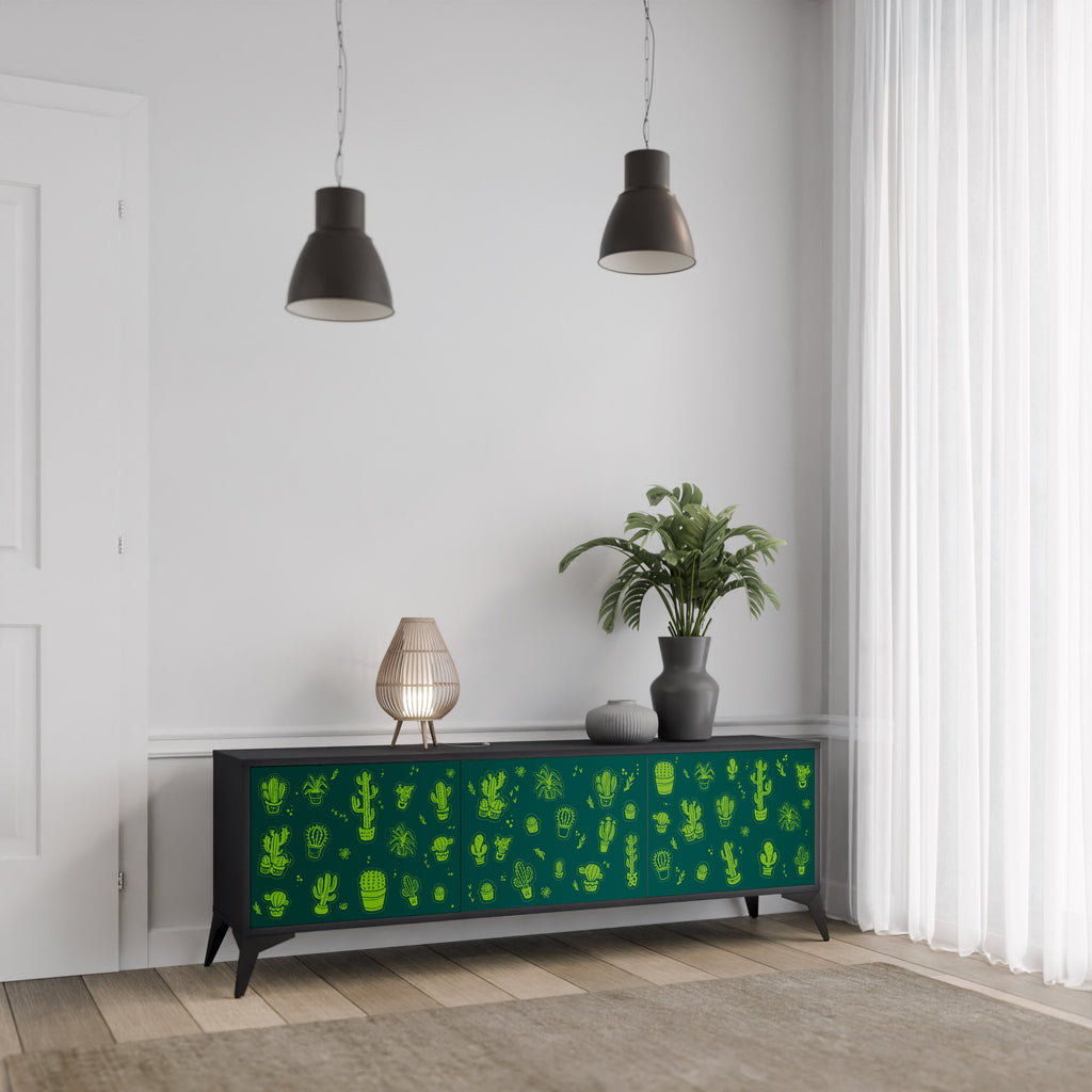 Βάση τηλεόρασης DESERT GREEN με 3 πόρτες σε μαύρο φινίρισμα