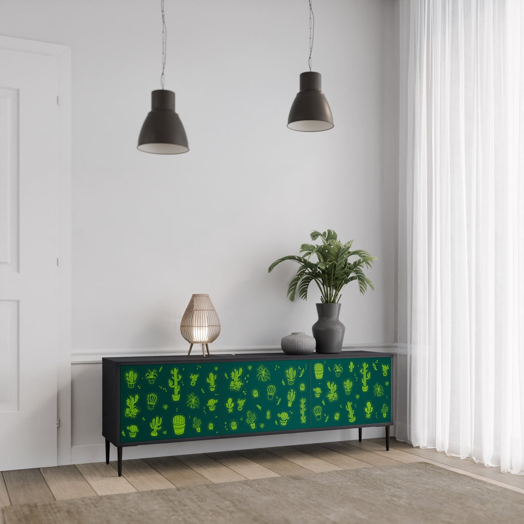Βάση τηλεόρασης DESERT GREEN με 3 πόρτες σε μαύρο φινίρισμα