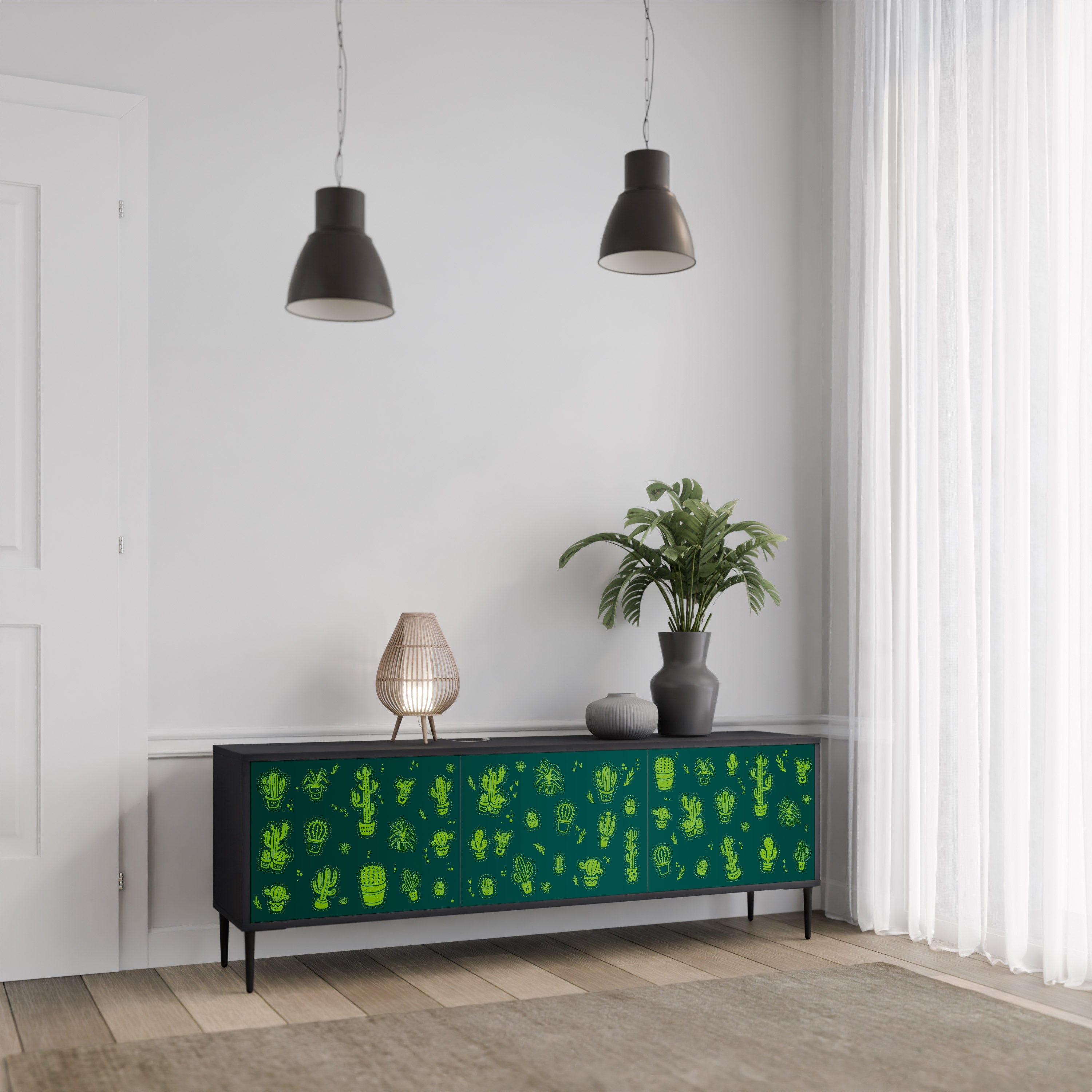 Βάση τηλεόρασης DESERT GREEN με 3 πόρτες σε μαύρο φινίρισμα