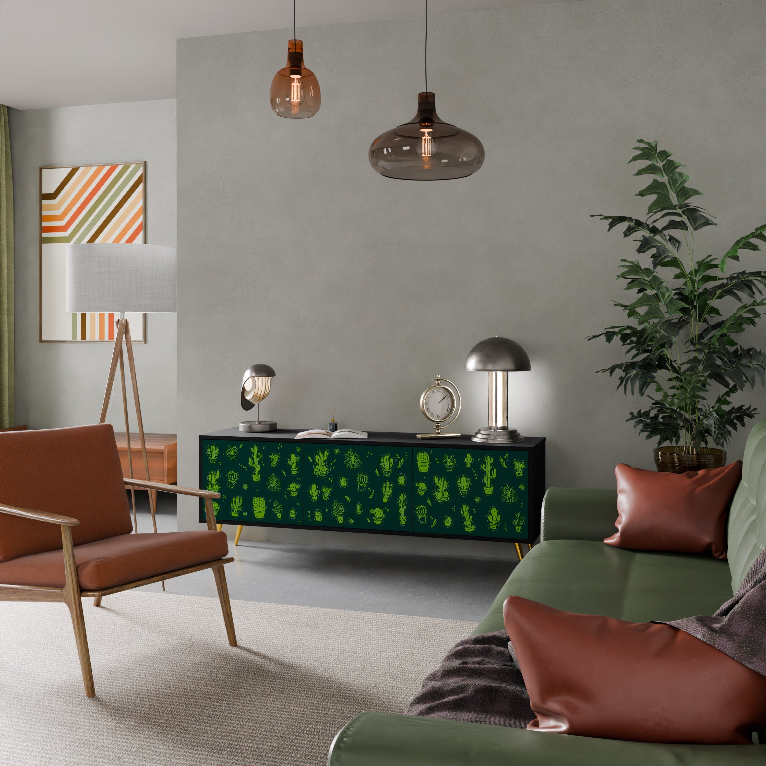 Βάση τηλεόρασης DESERT GREEN με 3 πόρτες σε μαύρο φινίρισμα