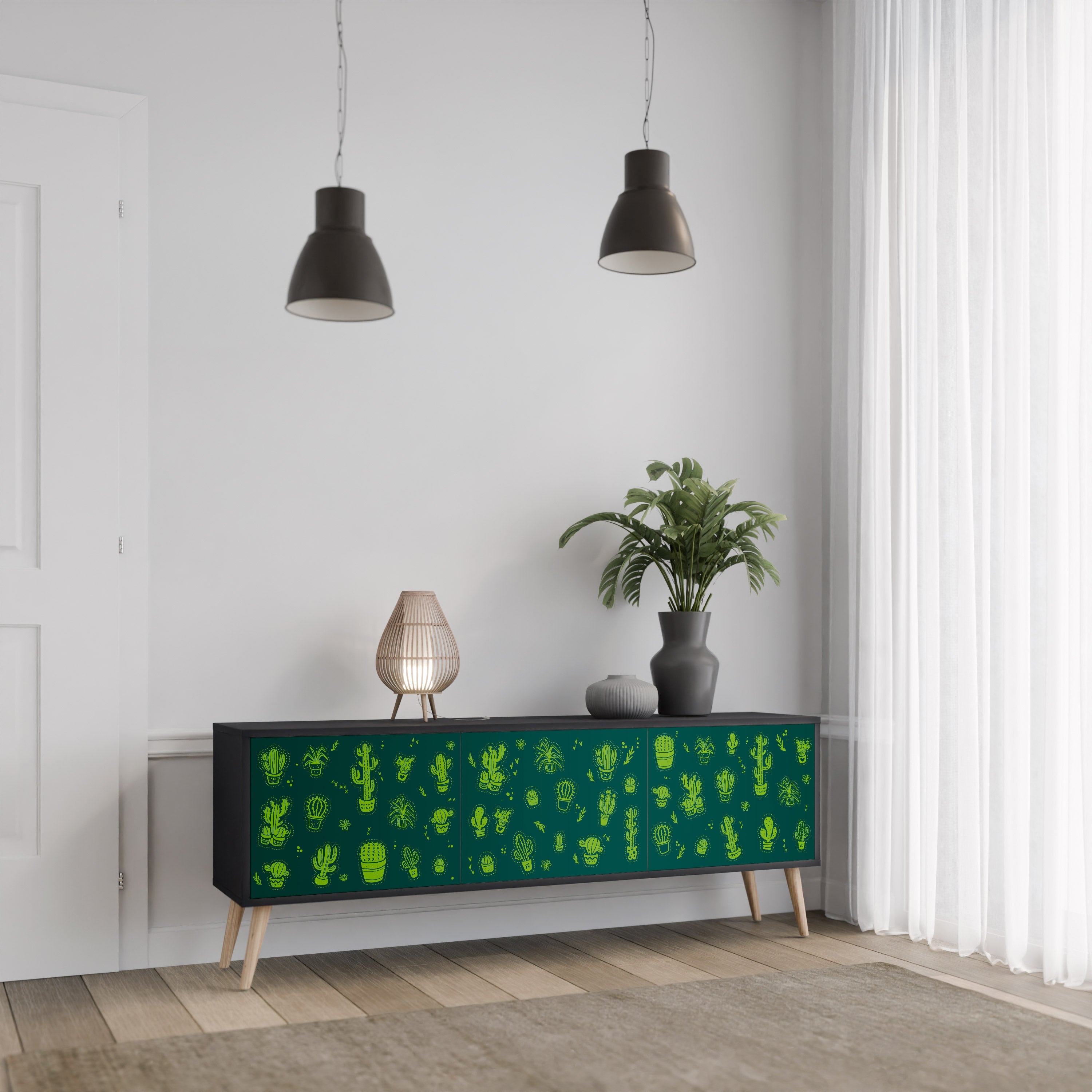 Βάση τηλεόρασης DESERT GREEN με 3 πόρτες σε μαύρο φινίρισμα