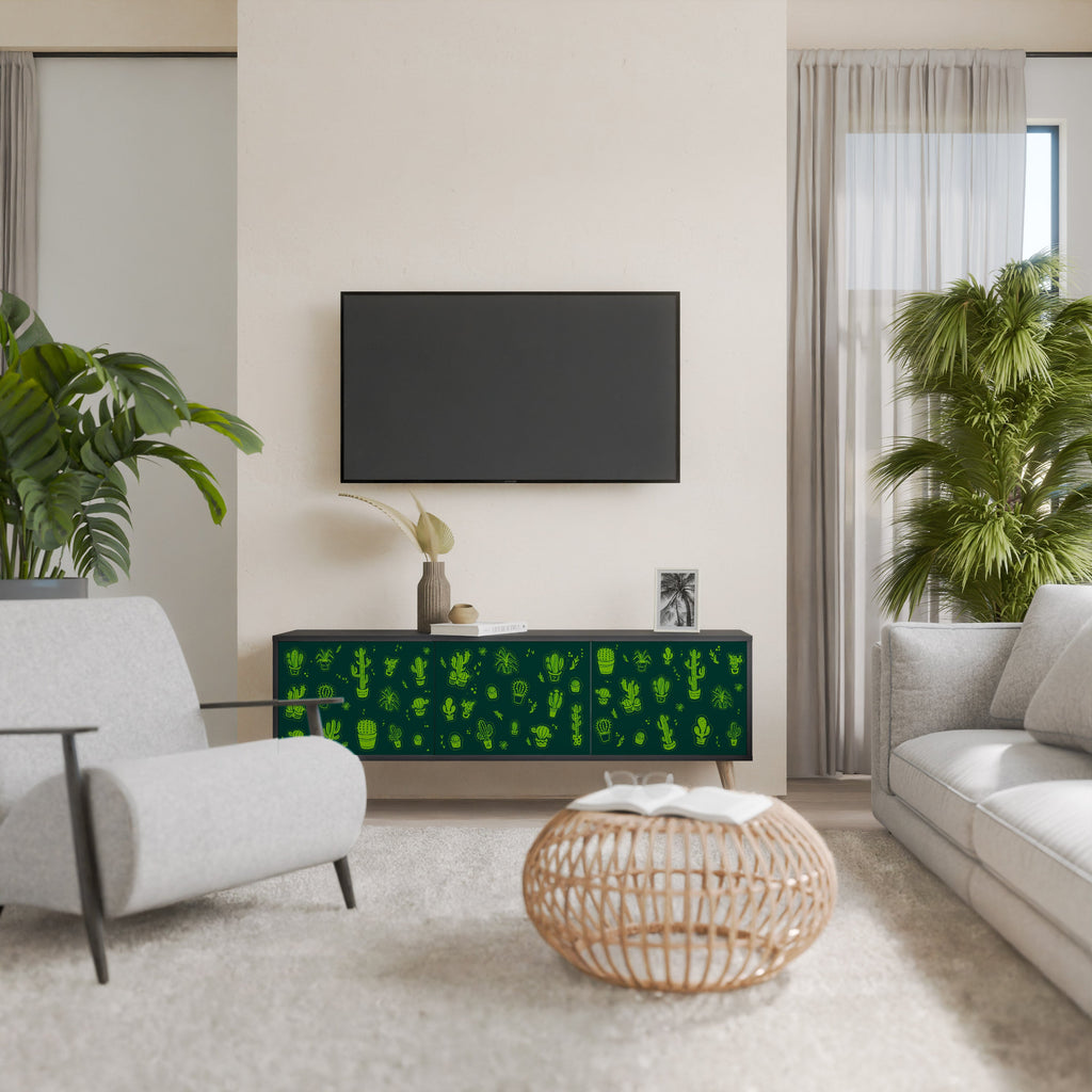 Βάση τηλεόρασης DESERT GREEN με 3 πόρτες σε μαύρο φινίρισμα
