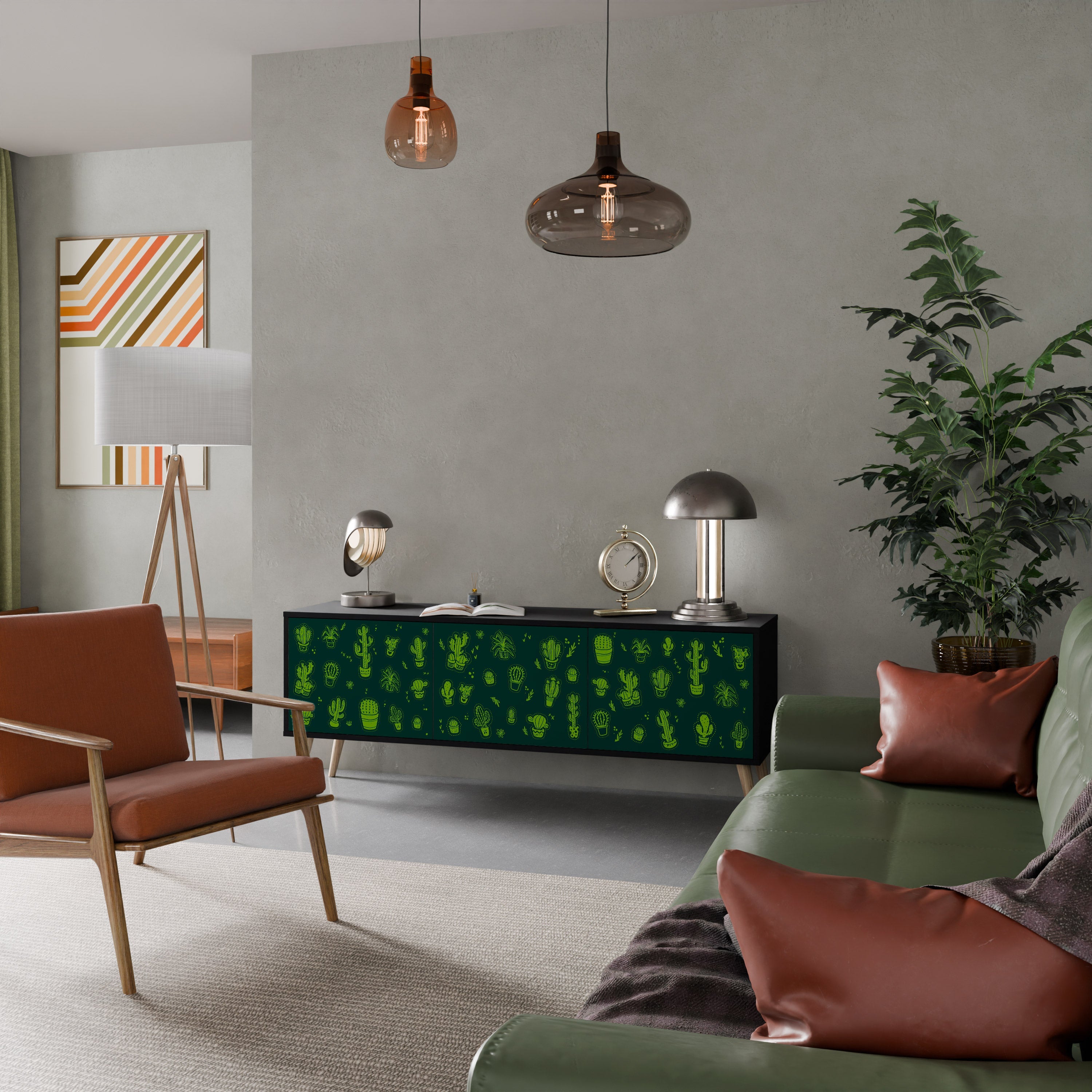 Βάση τηλεόρασης DESERT GREEN με 3 πόρτες σε μαύρο φινίρισμα