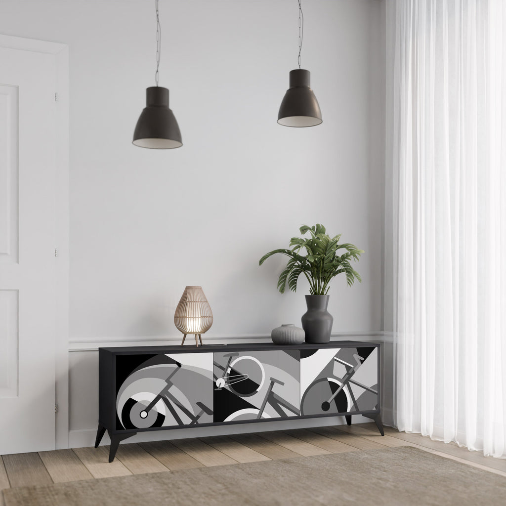 BIKE ENERGY 3-Door TV Stand in Black Finish
