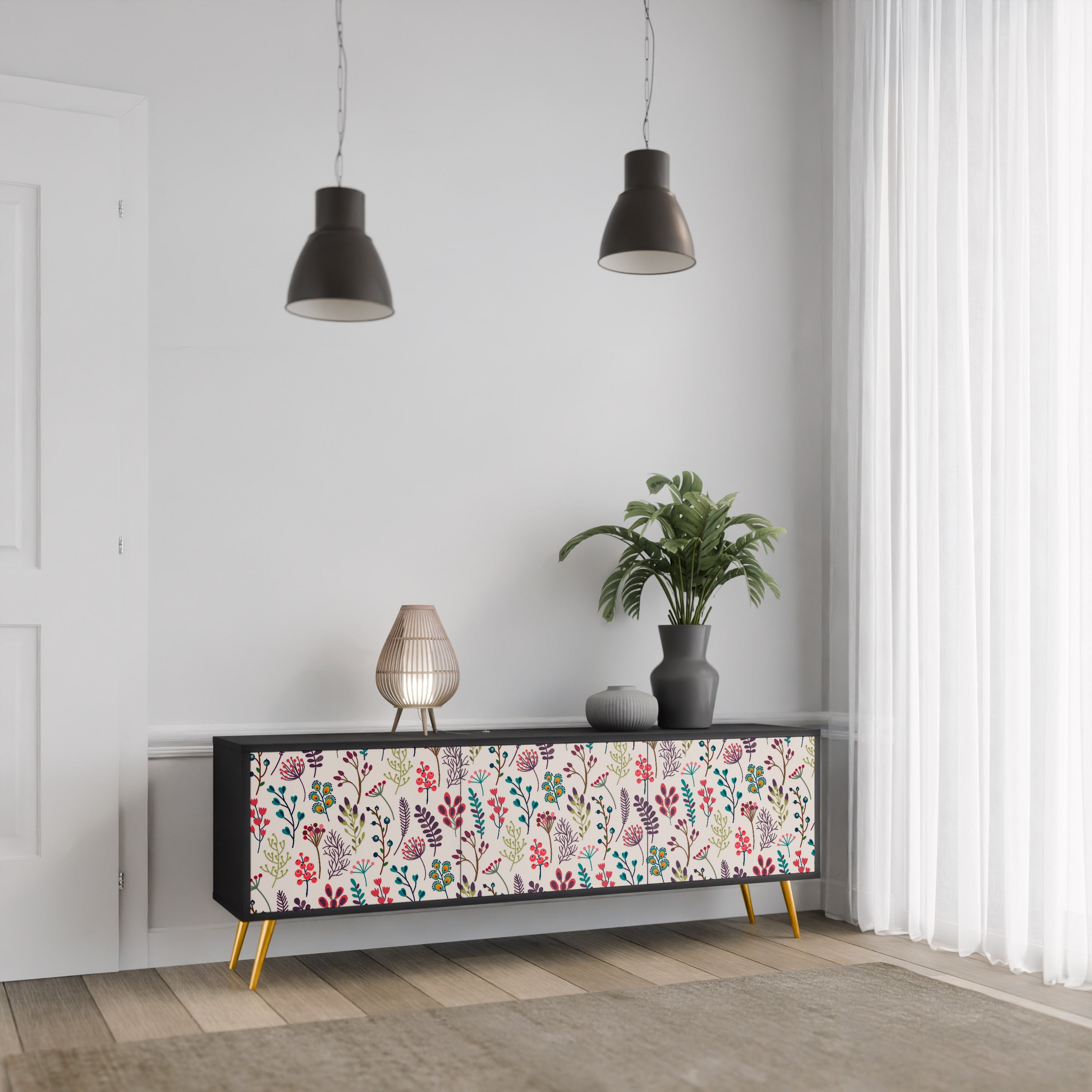 Βάση τηλεόρασης AUTUMN SUNDRIES με 3 πόρτες σε μαύρο φινίρισμα