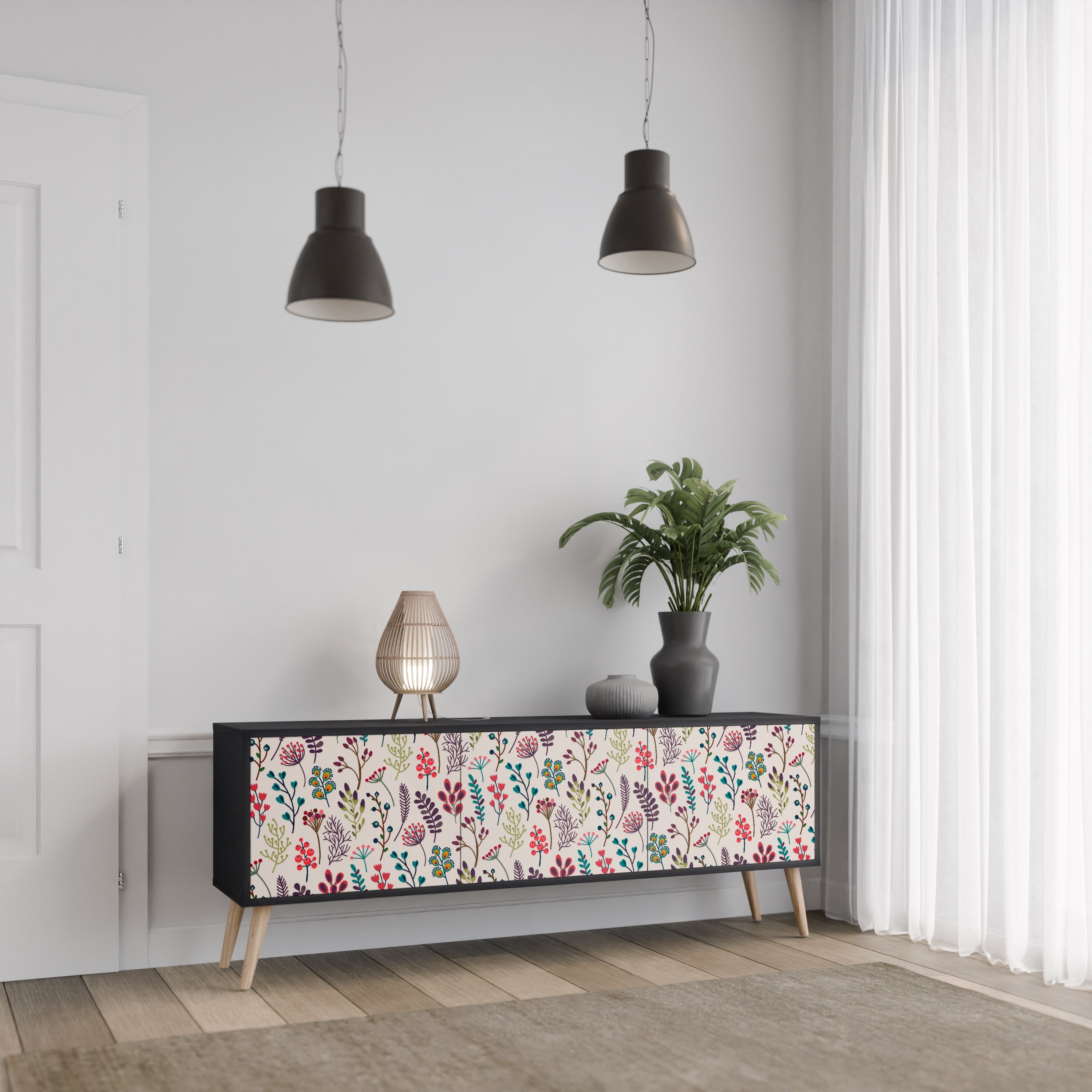 Βάση τηλεόρασης AUTUMN SUNDRIES με 3 πόρτες σε μαύρο φινίρισμα