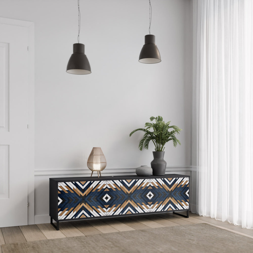Τρίθυρη βάση τηλεόρασης ARTFUL GEOMETRIA σε μαύρο φινίρισμα