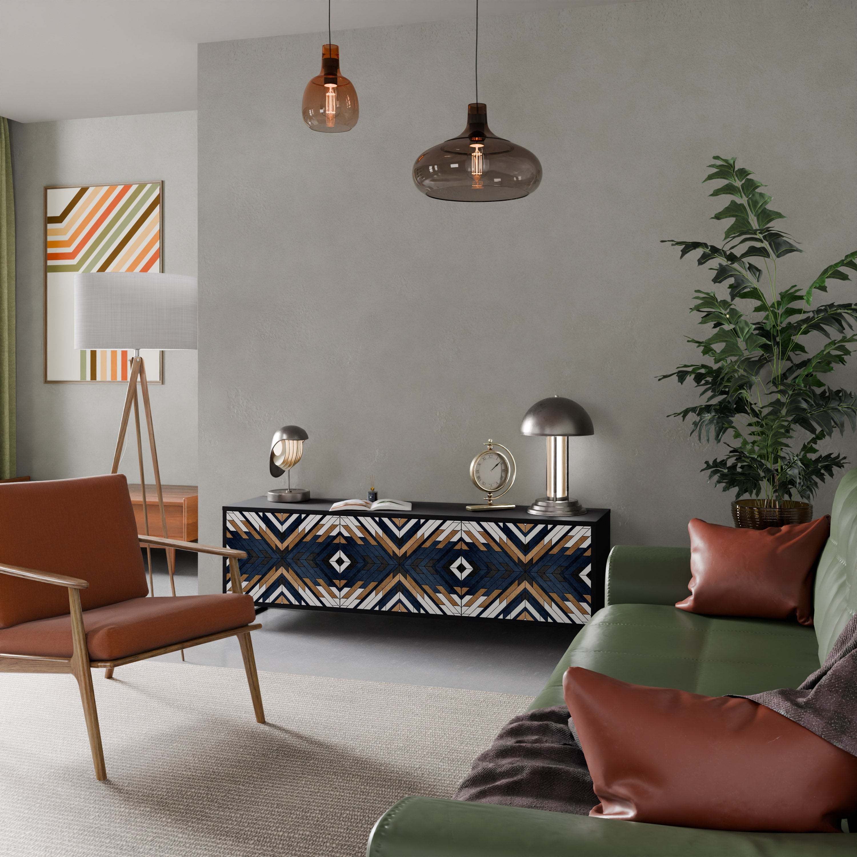Τρίθυρη βάση τηλεόρασης ARTFUL GEOMETRIA σε μαύρο φινίρισμα