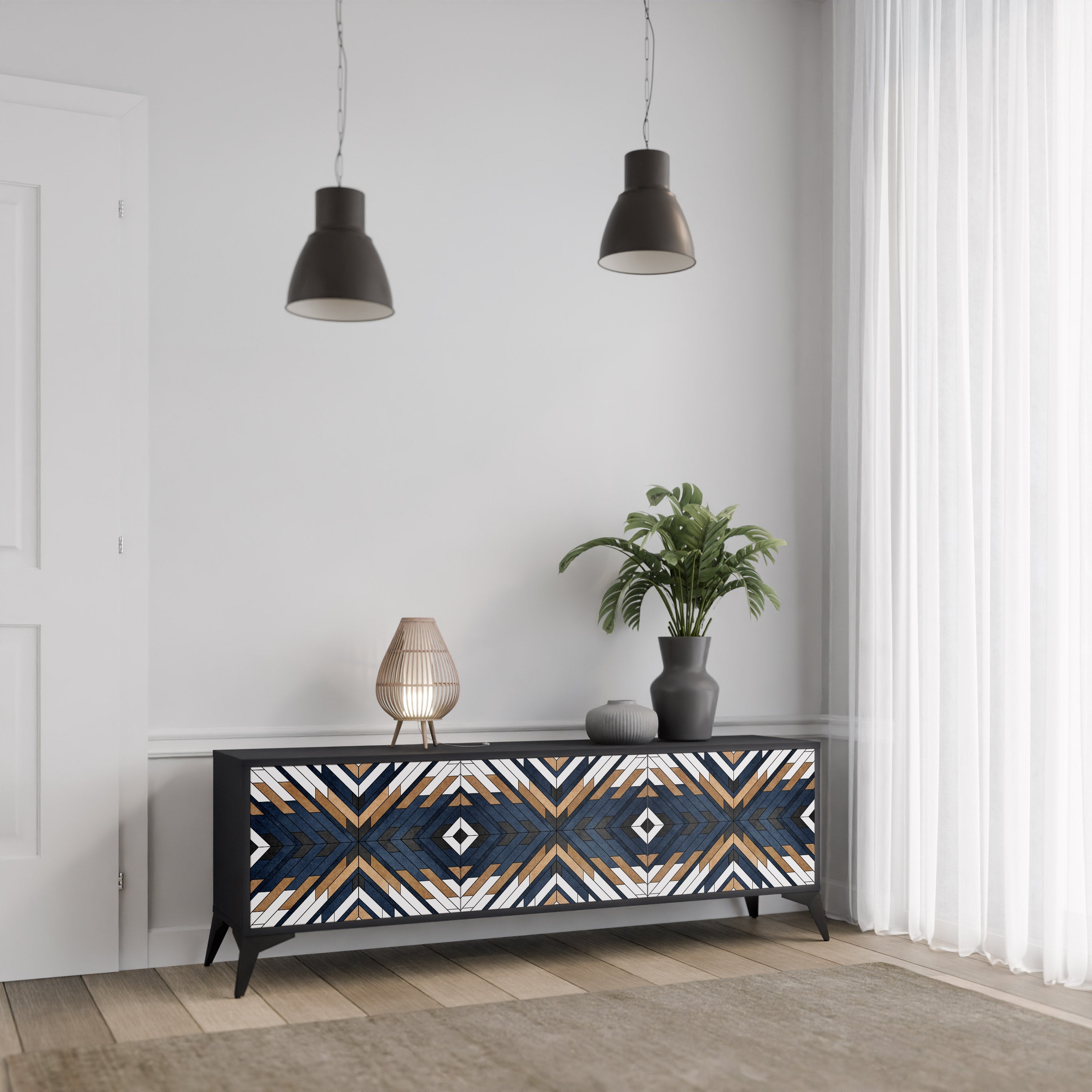 Τρίθυρη βάση τηλεόρασης ARTFUL GEOMETRIA σε μαύρο φινίρισμα