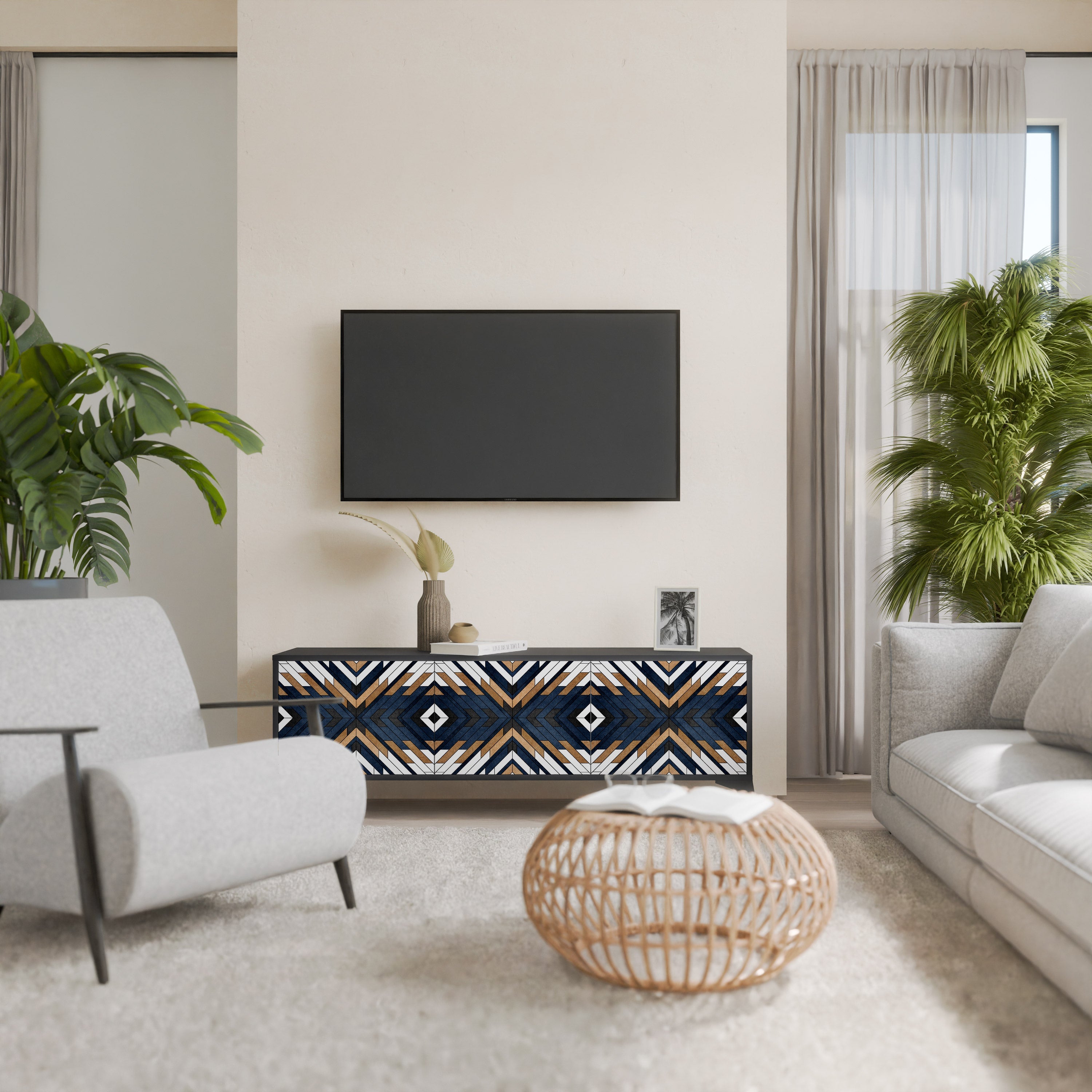 Τρίθυρη βάση τηλεόρασης ARTFUL GEOMETRIA σε μαύρο φινίρισμα