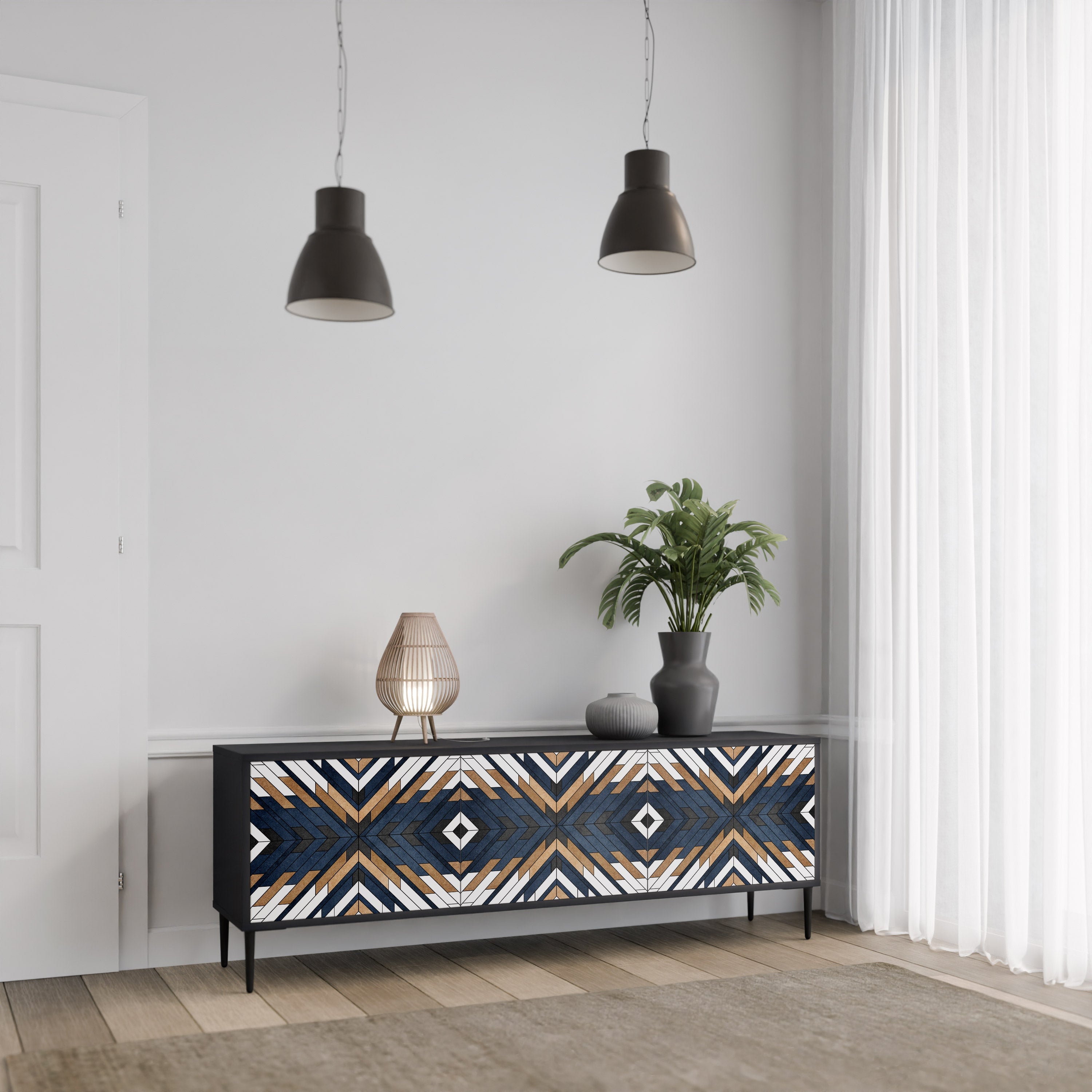 Τρίθυρη βάση τηλεόρασης ARTFUL GEOMETRIA σε μαύρο φινίρισμα